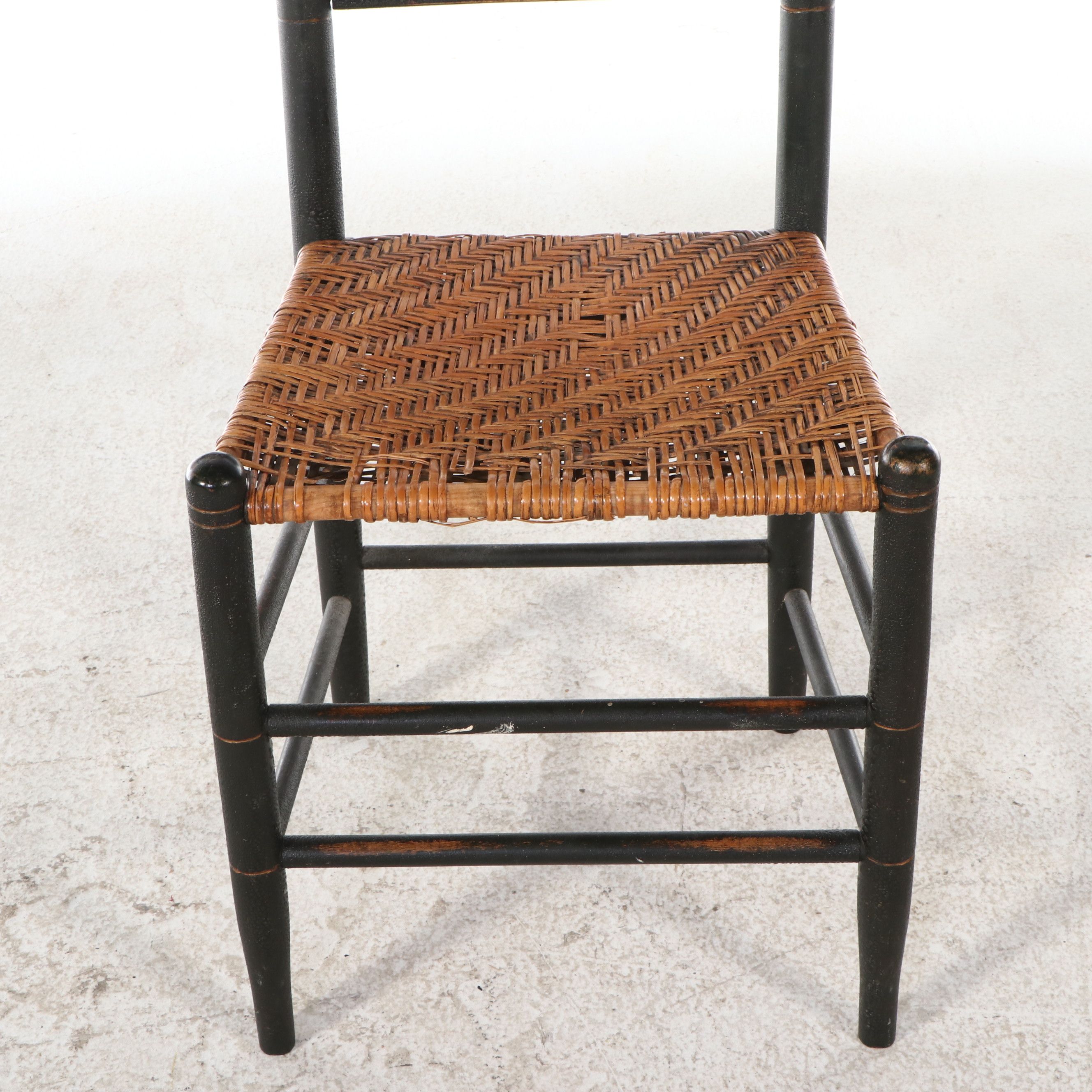 Hitchocock Style Fancy Painted Ladder Back Chairs with Woven Splint Wood Seats