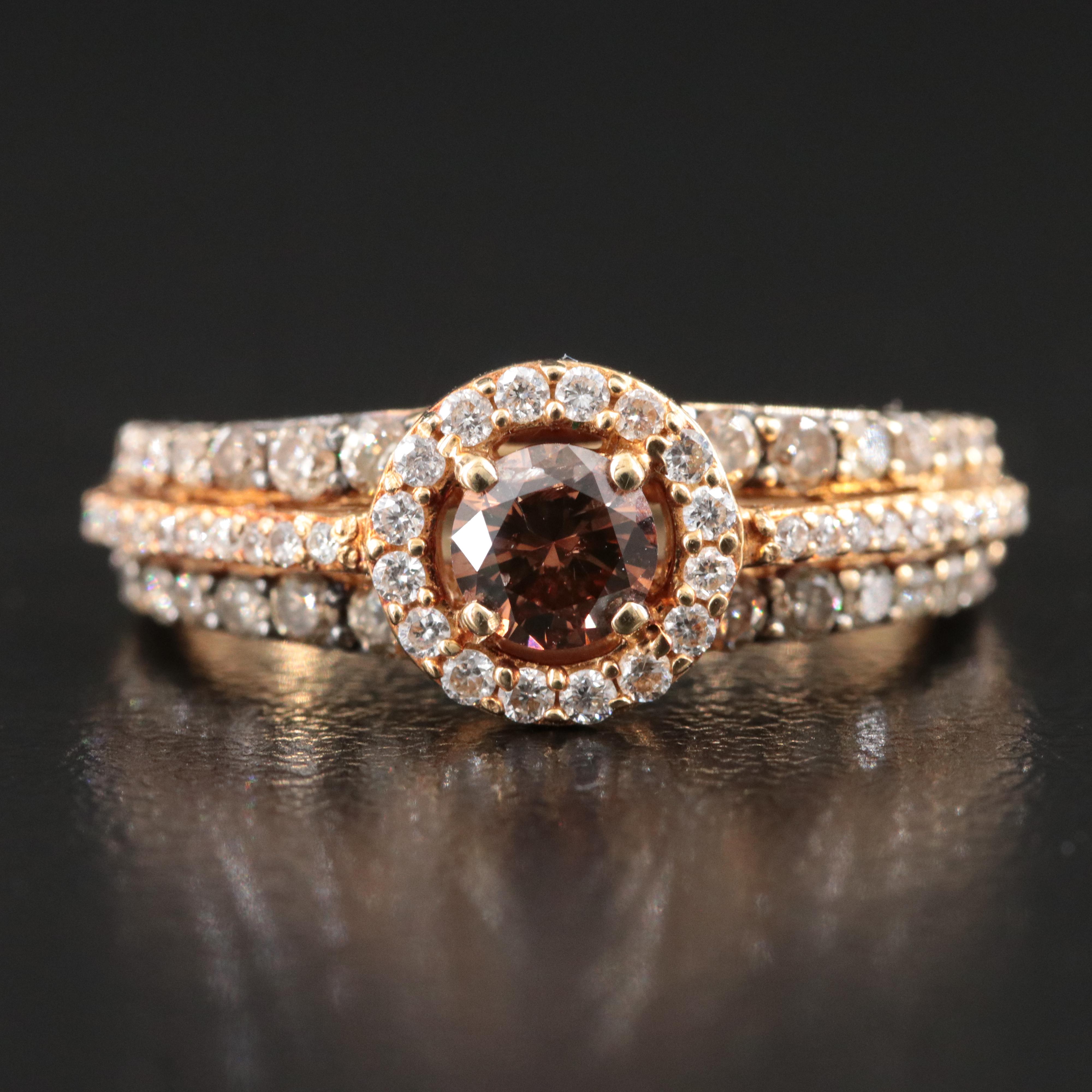 14K 1.07 CTW Diamond Ring with Fancy Brown Center