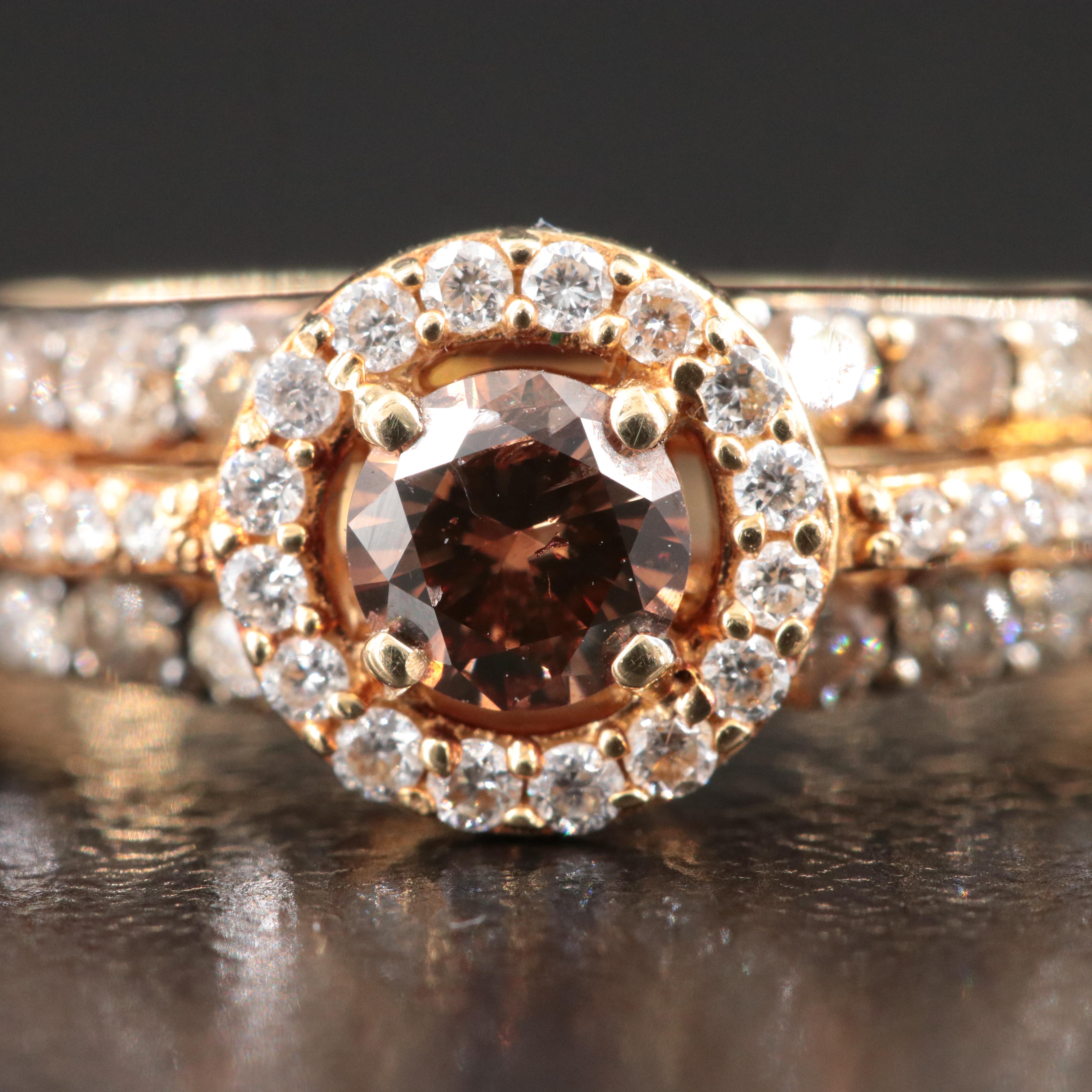 14K 1.07 CTW Diamond Ring with Fancy Brown Center