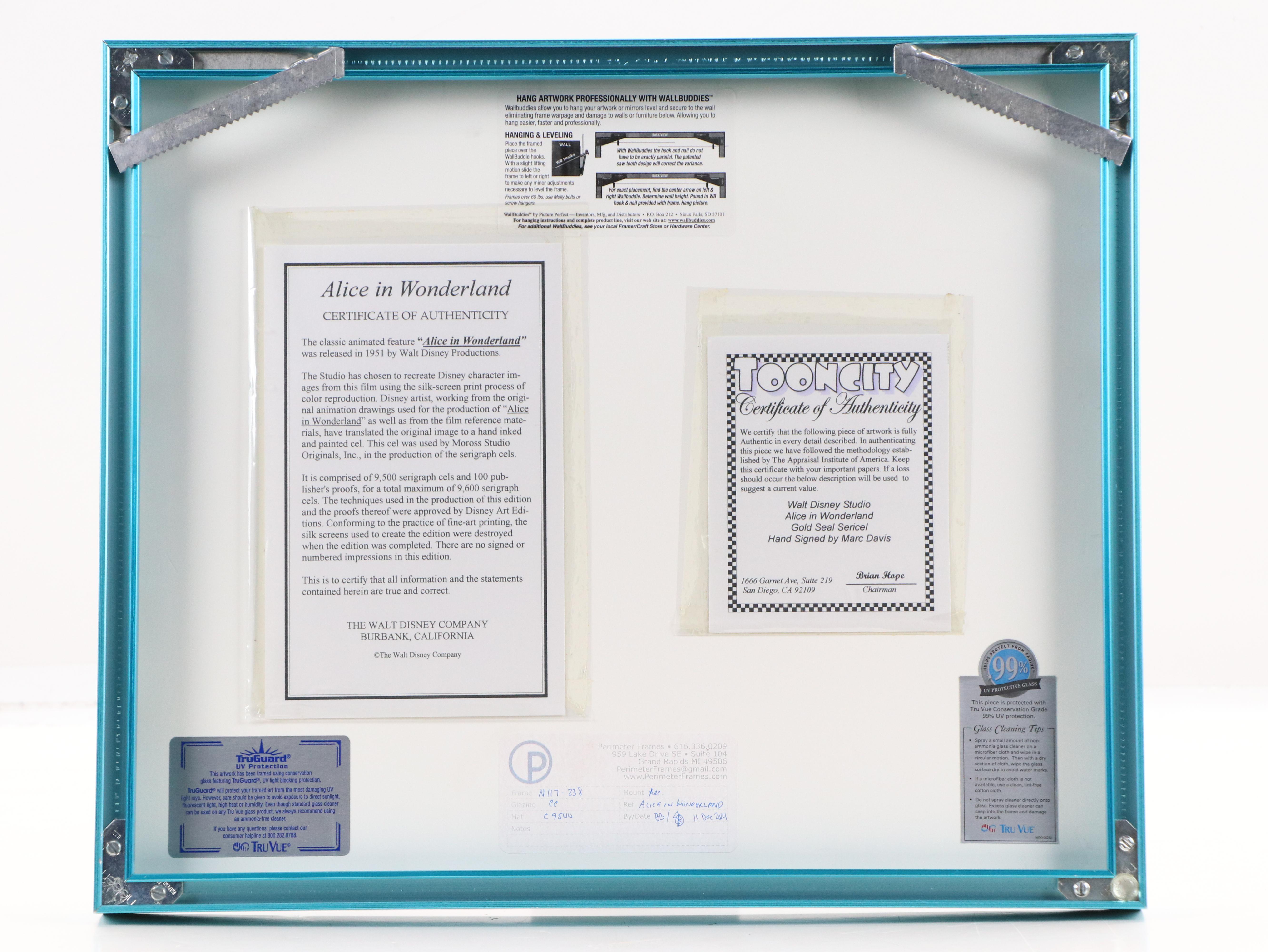 Disney Sericel "Alice in Wonderland" Signed by Marc Davis, 1980s