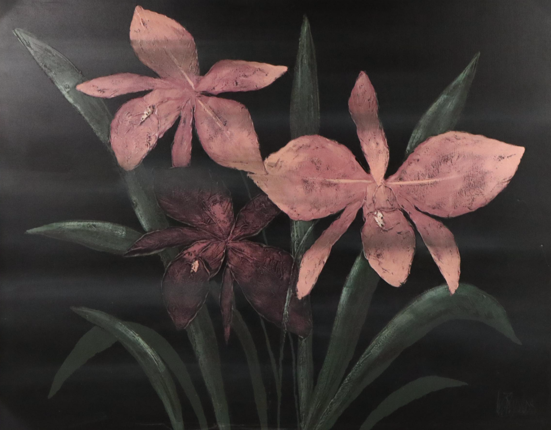 Lee Reynolds Vanguard Studios Large-Scale Acrylic Painting of Pink Orchids