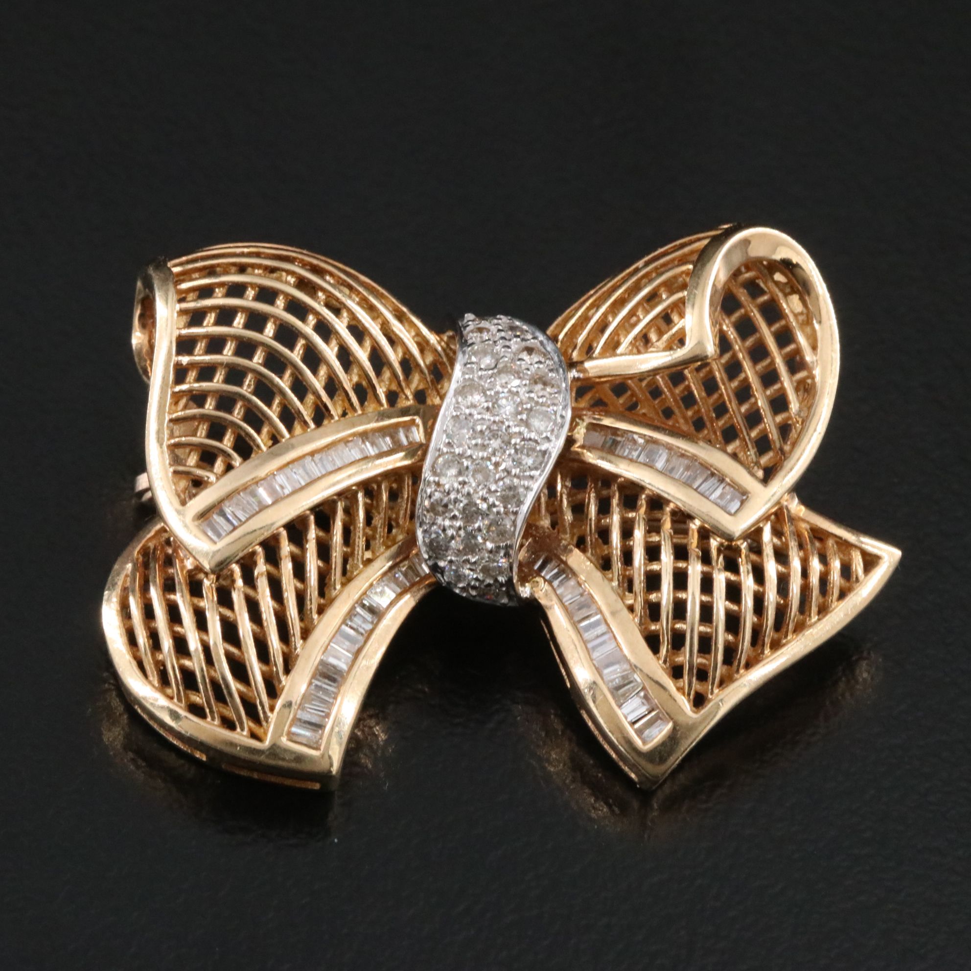 14K 0.98 CTW Diamond Bow Brooch