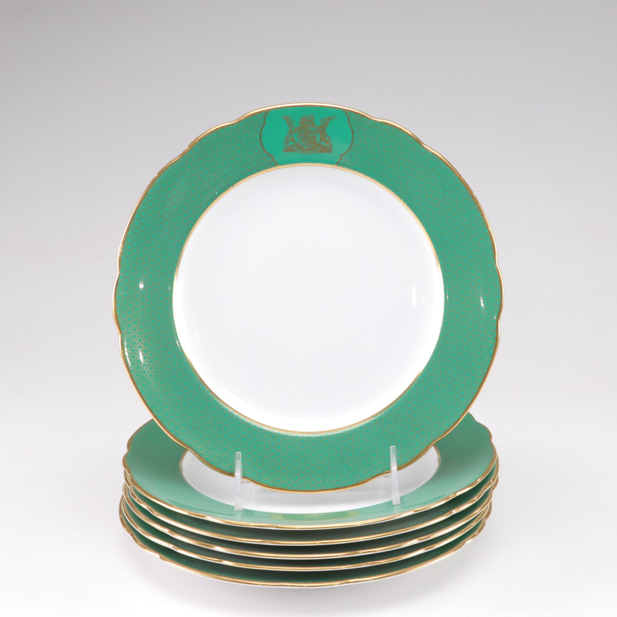 Spode "South African Coat of Arms" Porcelain Dinner Plates and Compote, 1940s