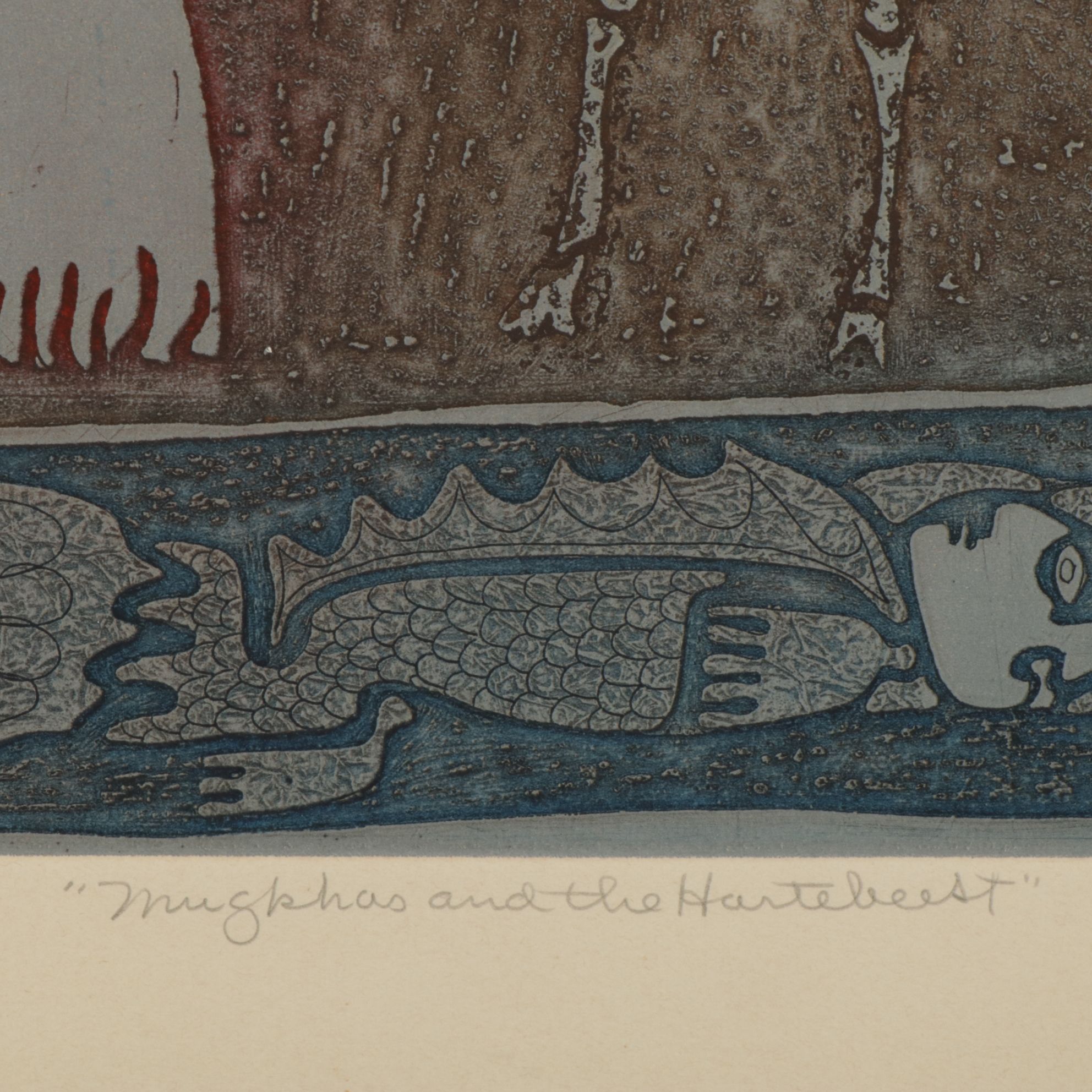 John Ihle Intaglio Collagraph "Mugkhas and the Hartebeest", 1960