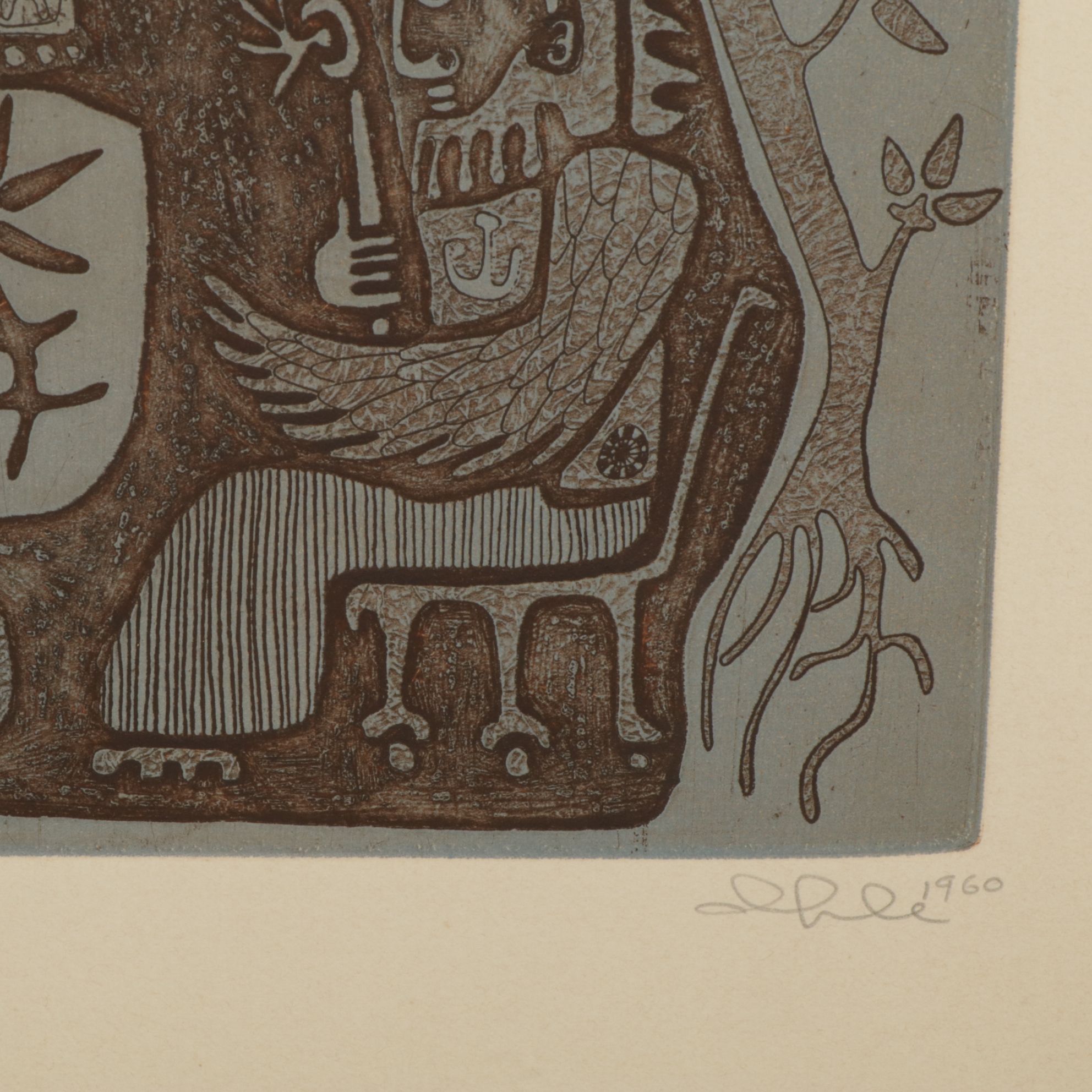 John Ihle Intaglio Collagraph "Mugkhas and the Hartebeest", 1960