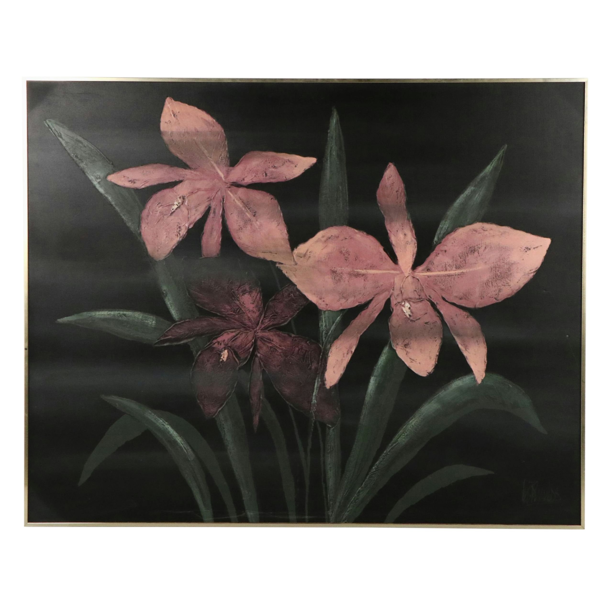 Lee Reynolds Vanguard Studios Large-Scale Acrylic Painting of Pink Orchids