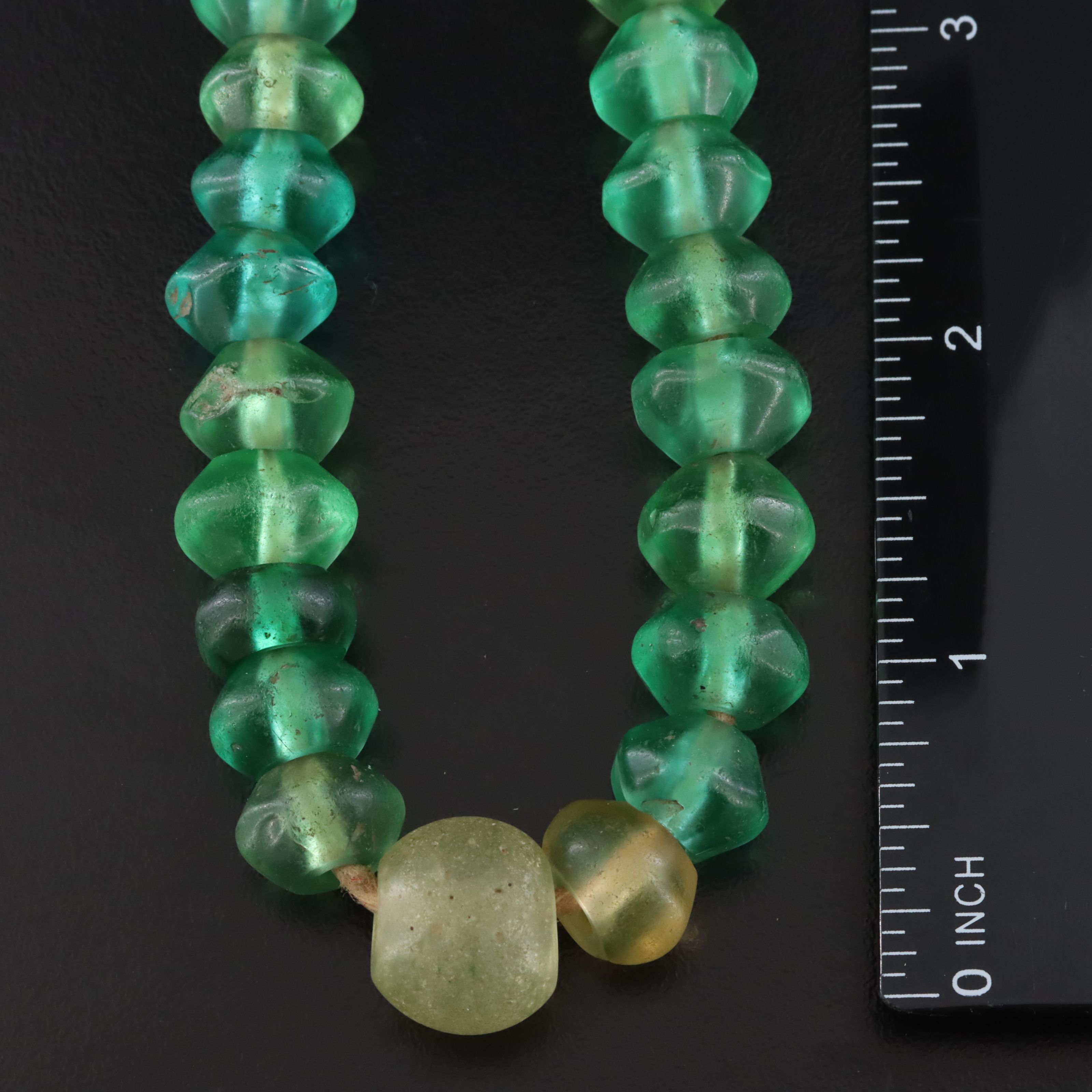 Antique Czech Vaseline Glass Trade Bead Necklace and Hank