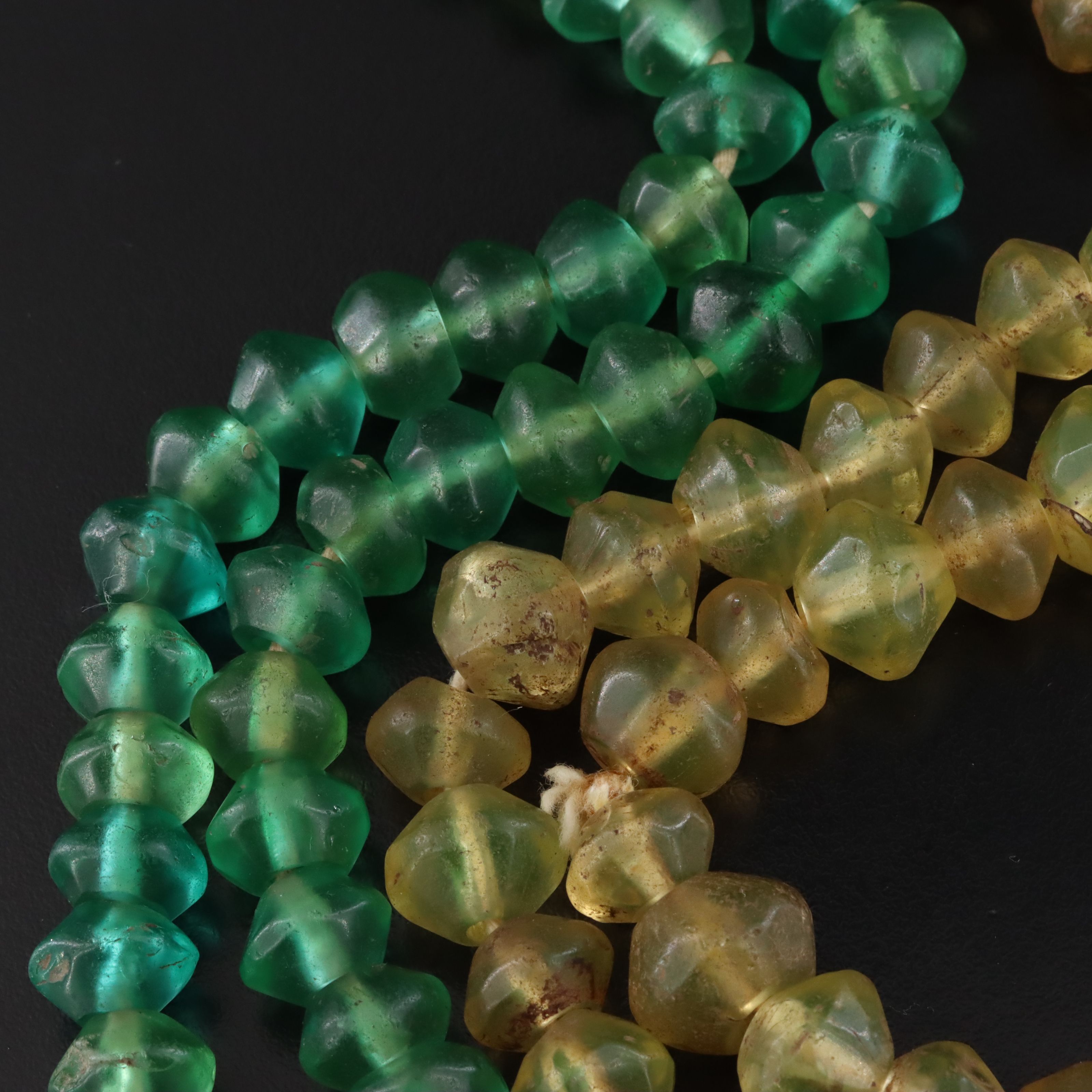 Antique Czech Vaseline Glass Trade Bead Necklace and Hank