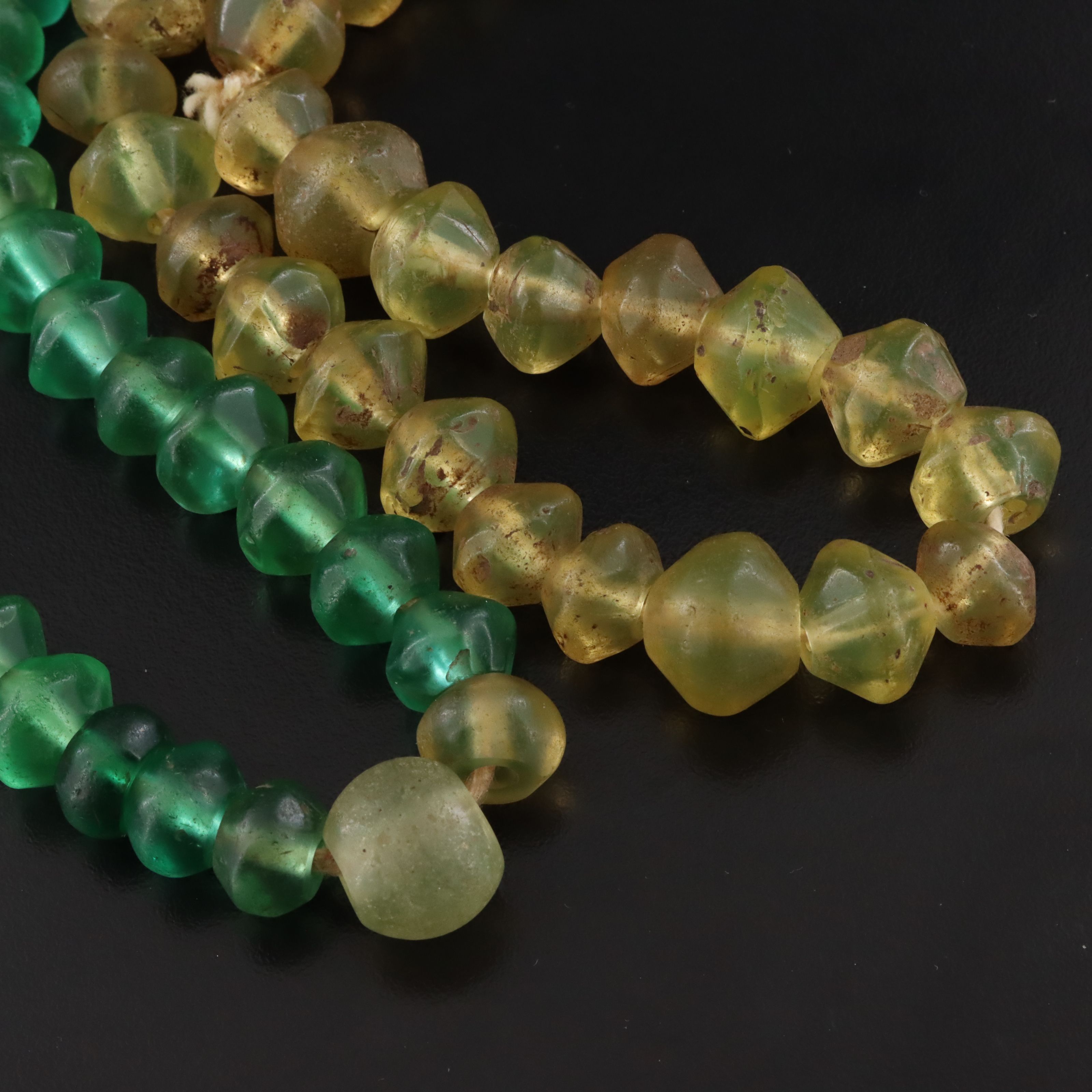 Antique Czech Vaseline Glass Trade Bead Necklace and Hank