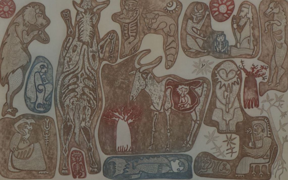 John Ihle Intaglio Collagraph "Mugkhas and the Hartebeest", 1960