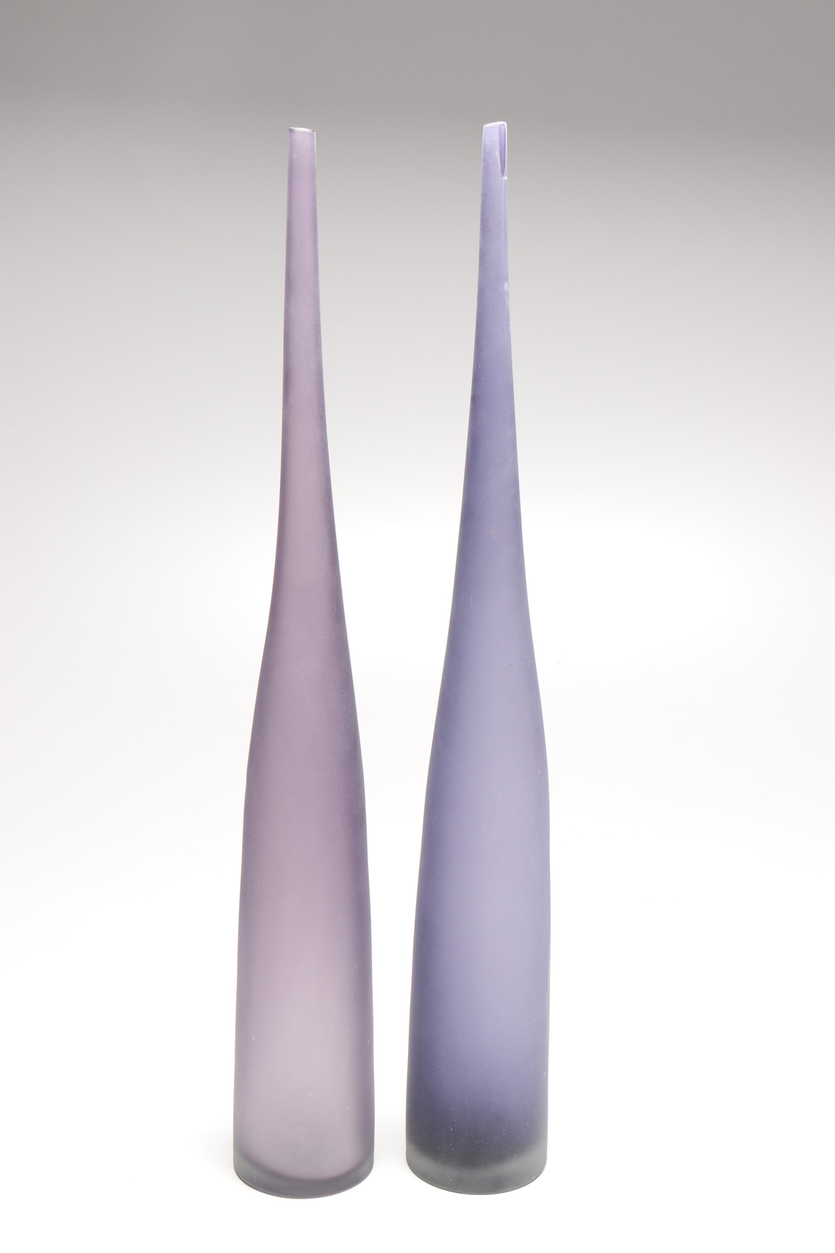 Mid Century Modern Style Frosted Purple Glass Bottle Vases