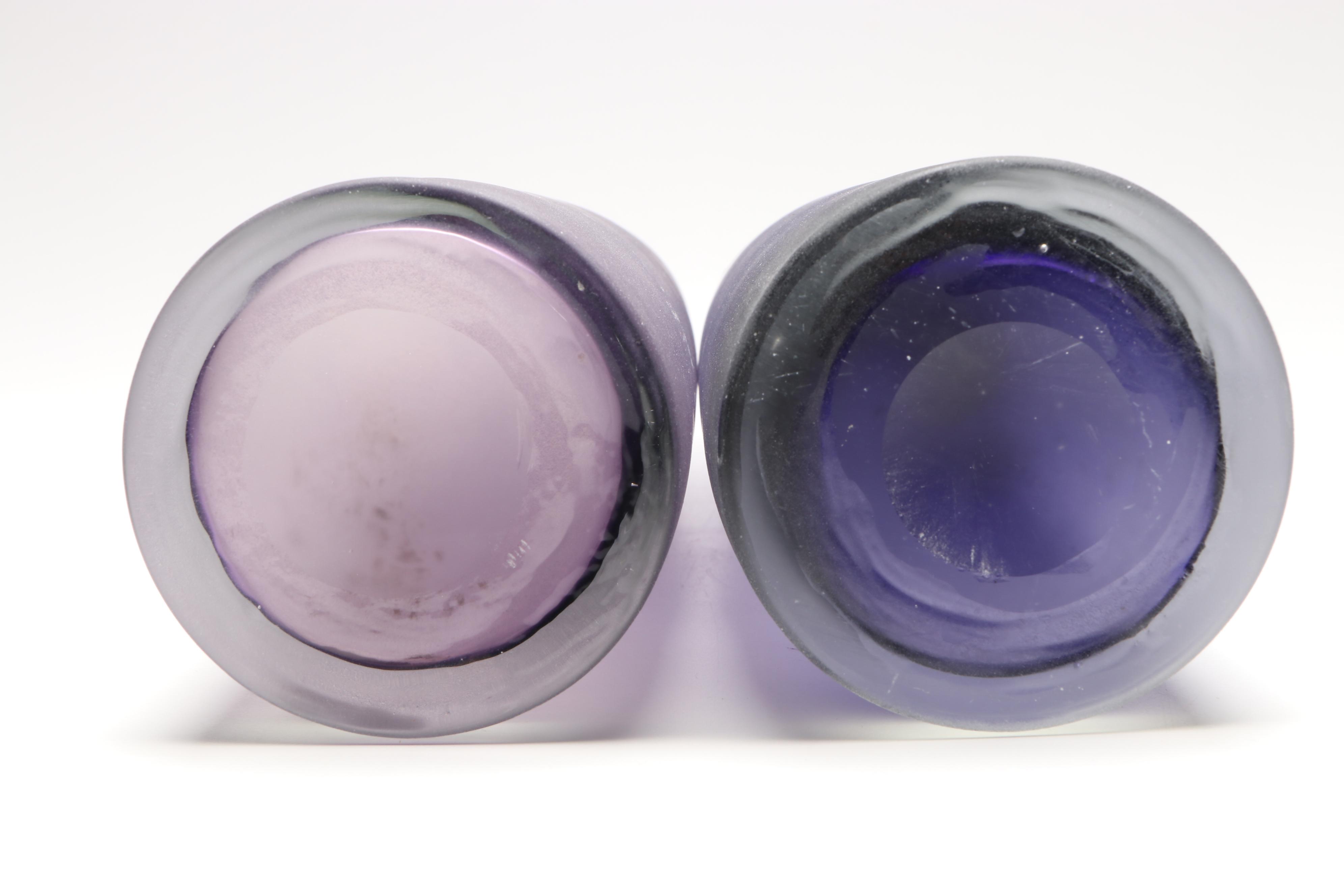 Mid Century Modern Style Frosted Purple Glass Bottle Vases