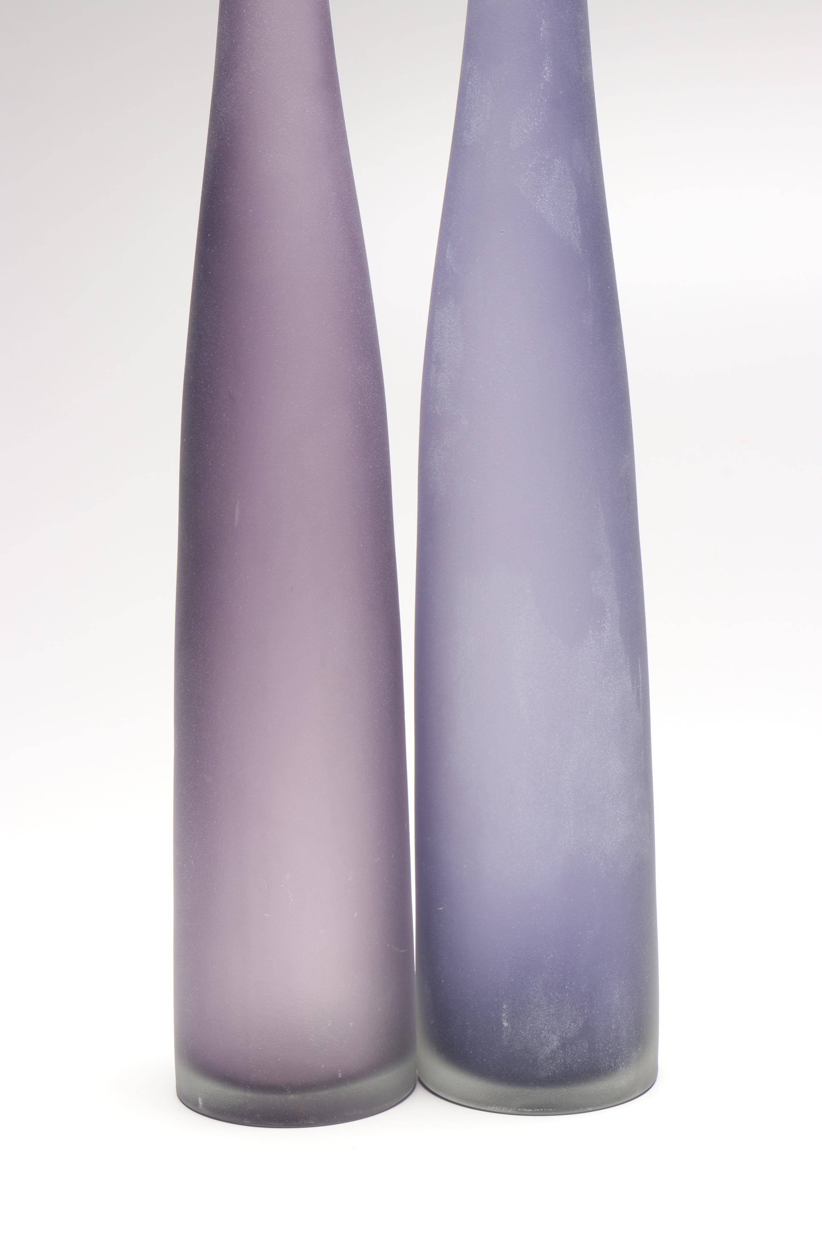 Mid Century Modern Style Frosted Purple Glass Bottle Vases