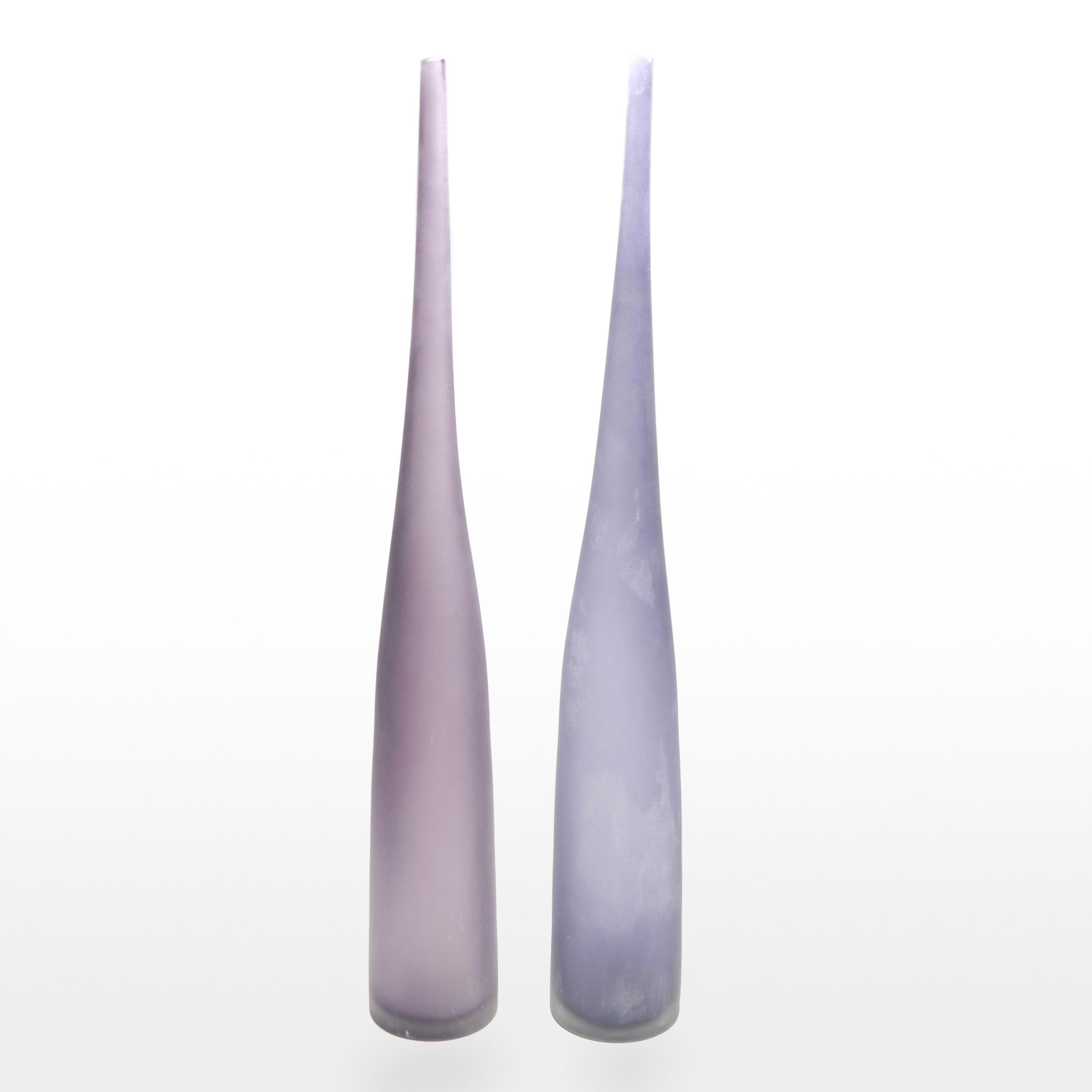 Mid Century Modern Style Frosted Purple Glass Bottle Vases