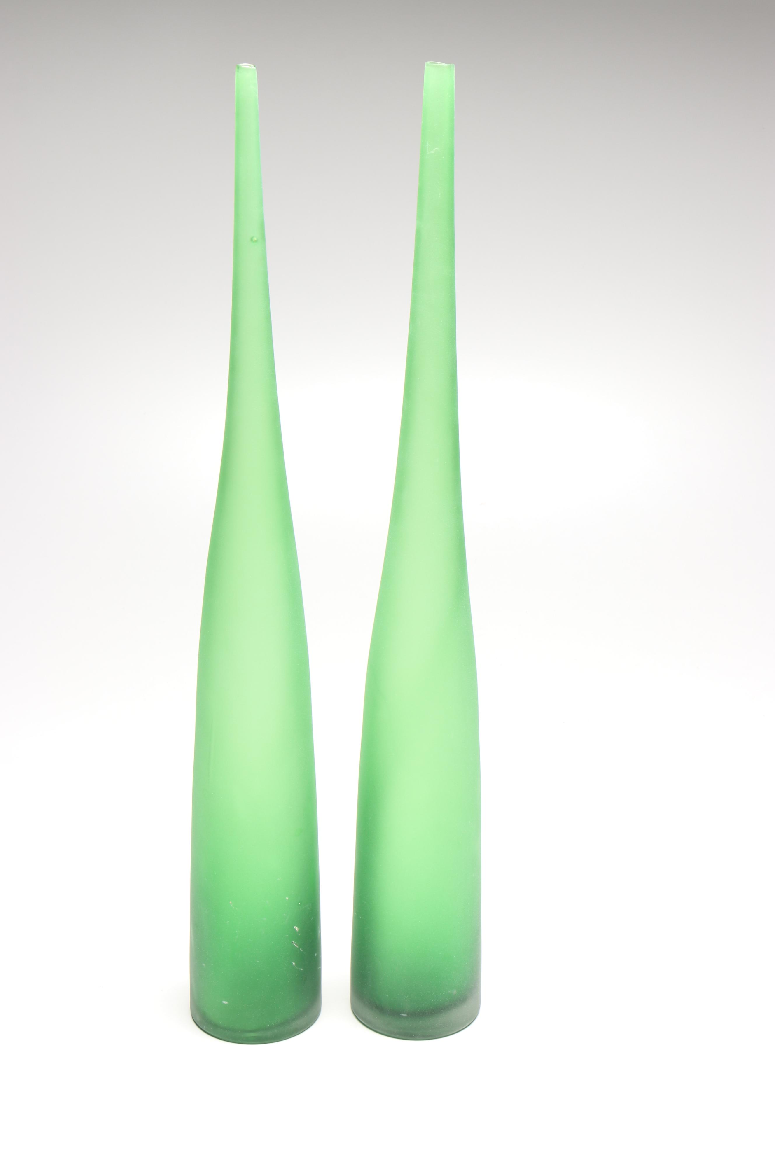 Mid Century Modern Style Frosted Green Glass Bottle Vases
