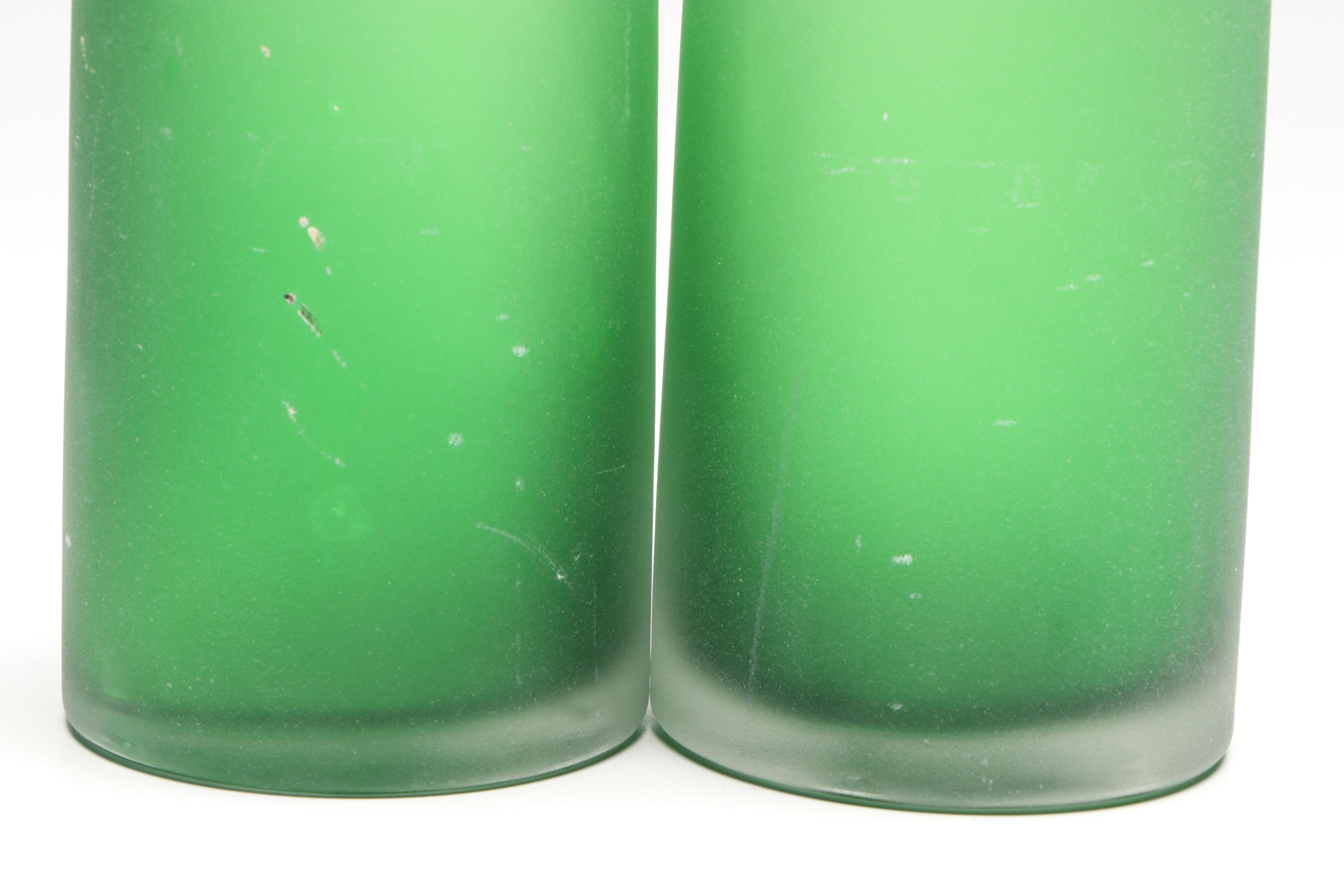 Mid Century Modern Style Frosted Green Glass Bottle Vases