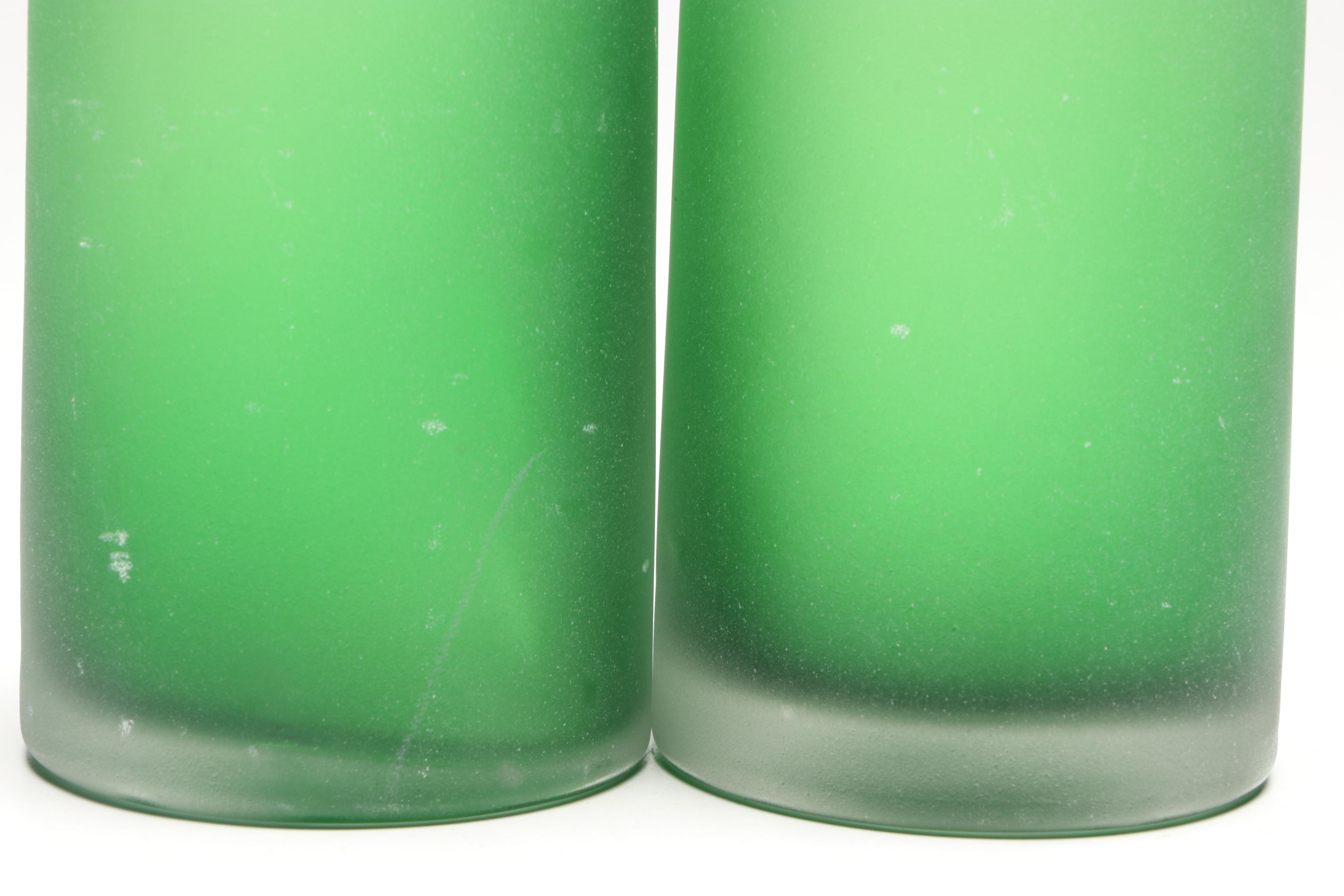 Mid Century Modern Style Frosted Green Glass Bottle Vases