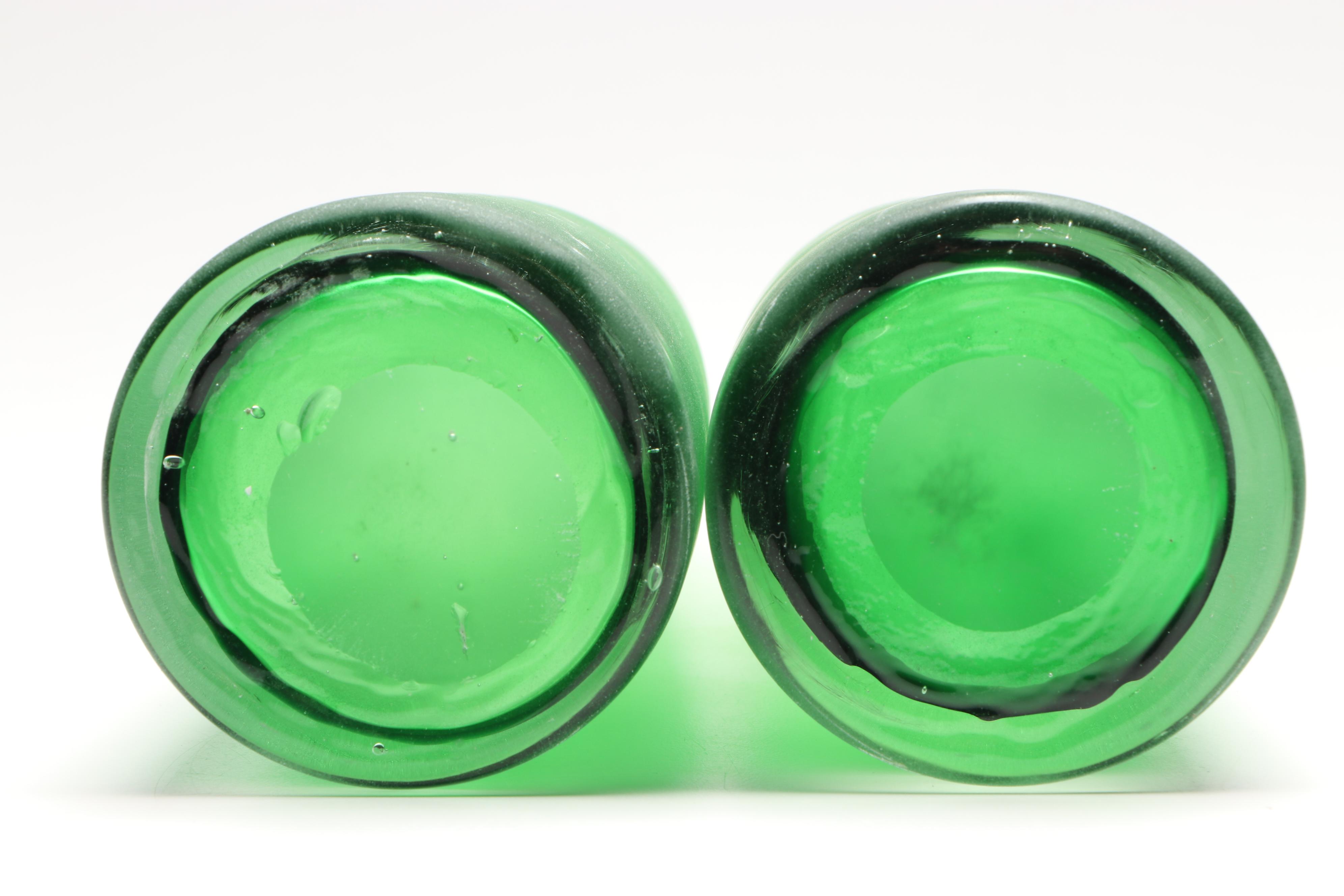 Mid Century Modern Style Frosted Green Glass Bottle Vases