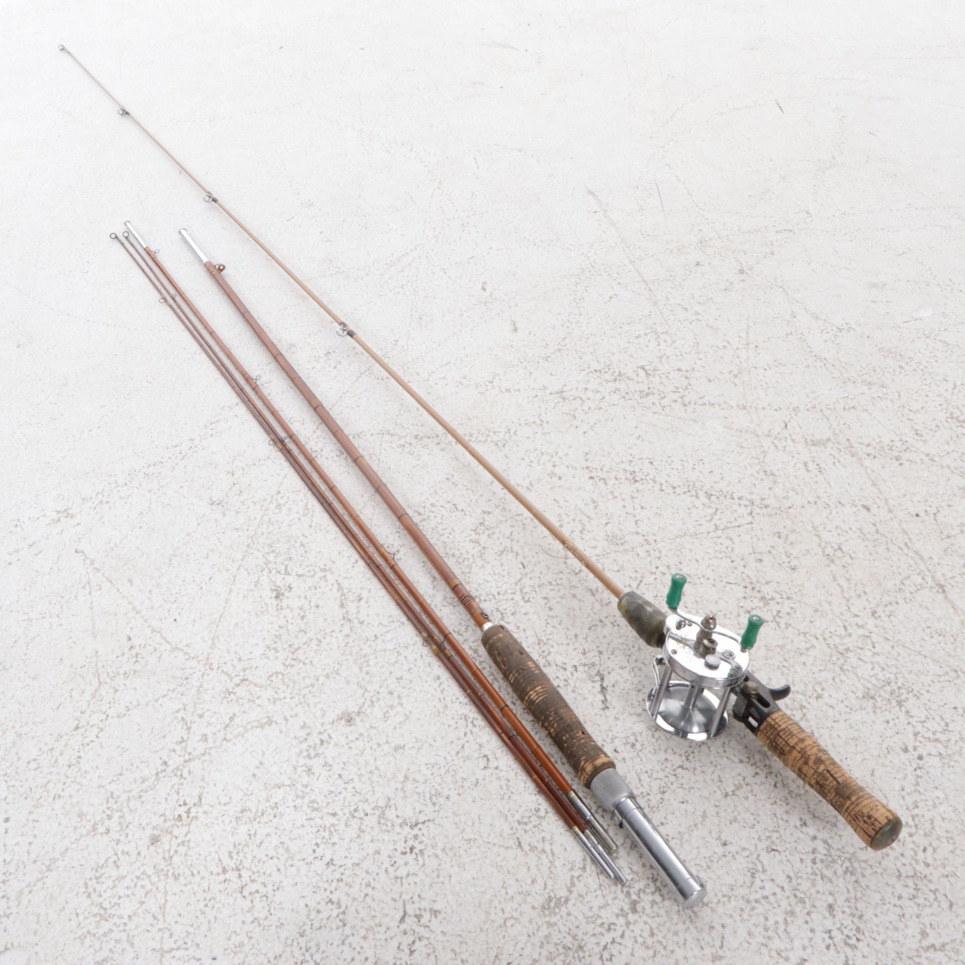 Popeil "Pocket Fisherman", Bamboo Fly Rod, and Other Fishing Gear