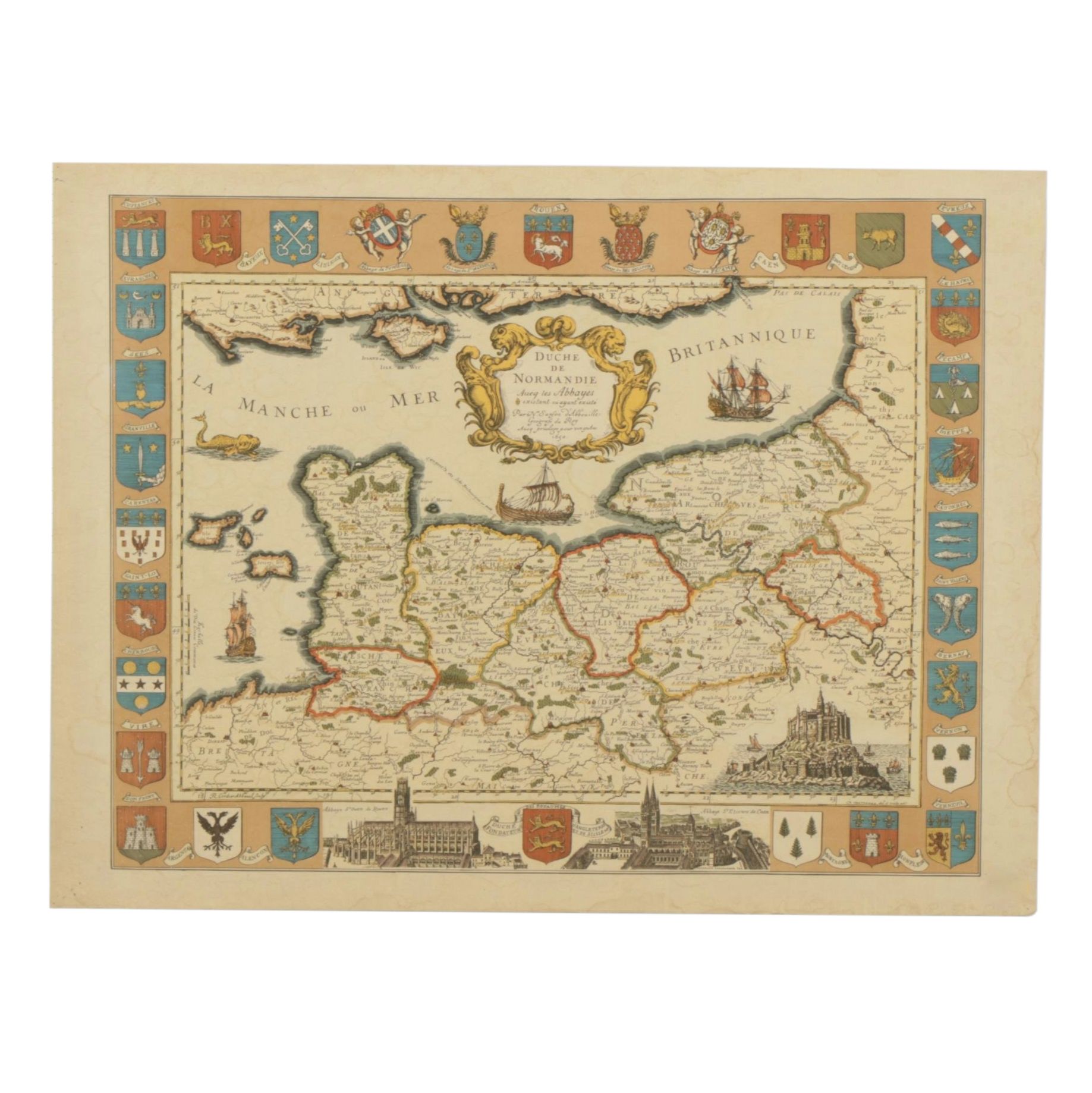Robert Cordier Hand-Colored Lithograph Map "Duche De Normandie", 1650