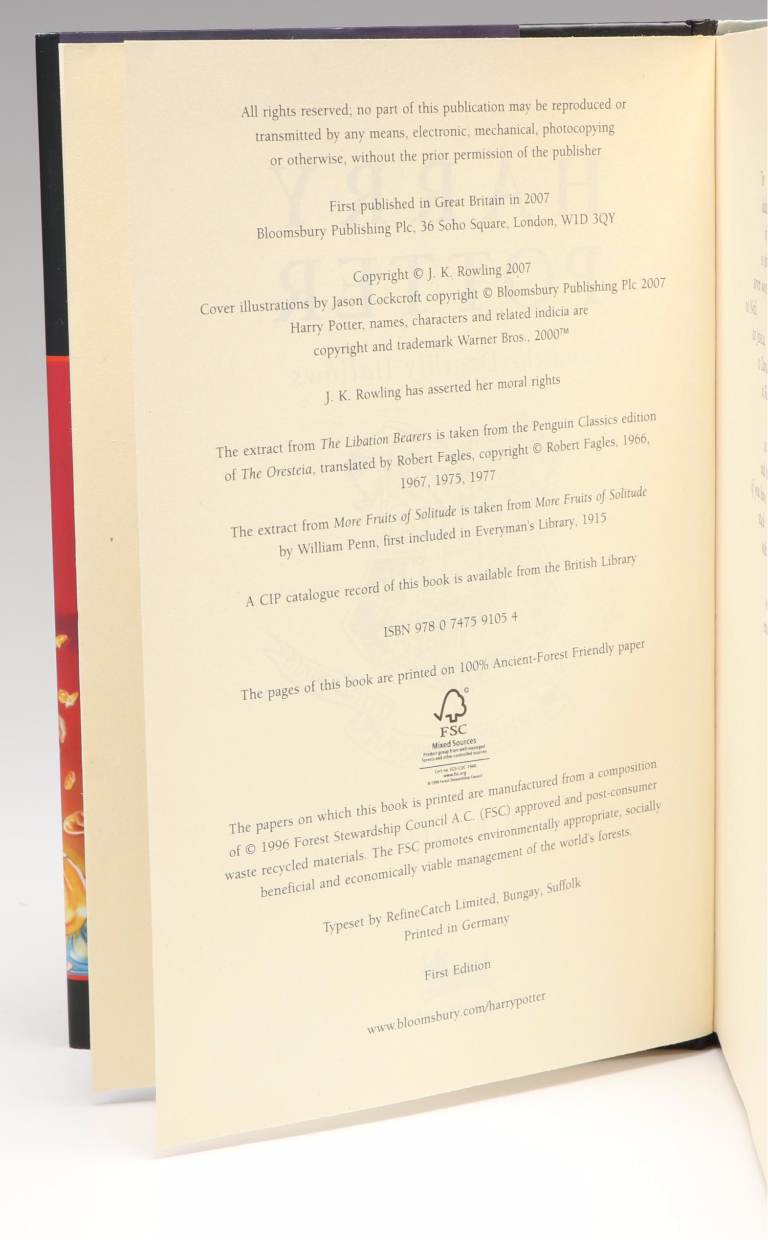 First UK Edition "Harry Potter and the Deathly Hallows" by J. K. Rowling