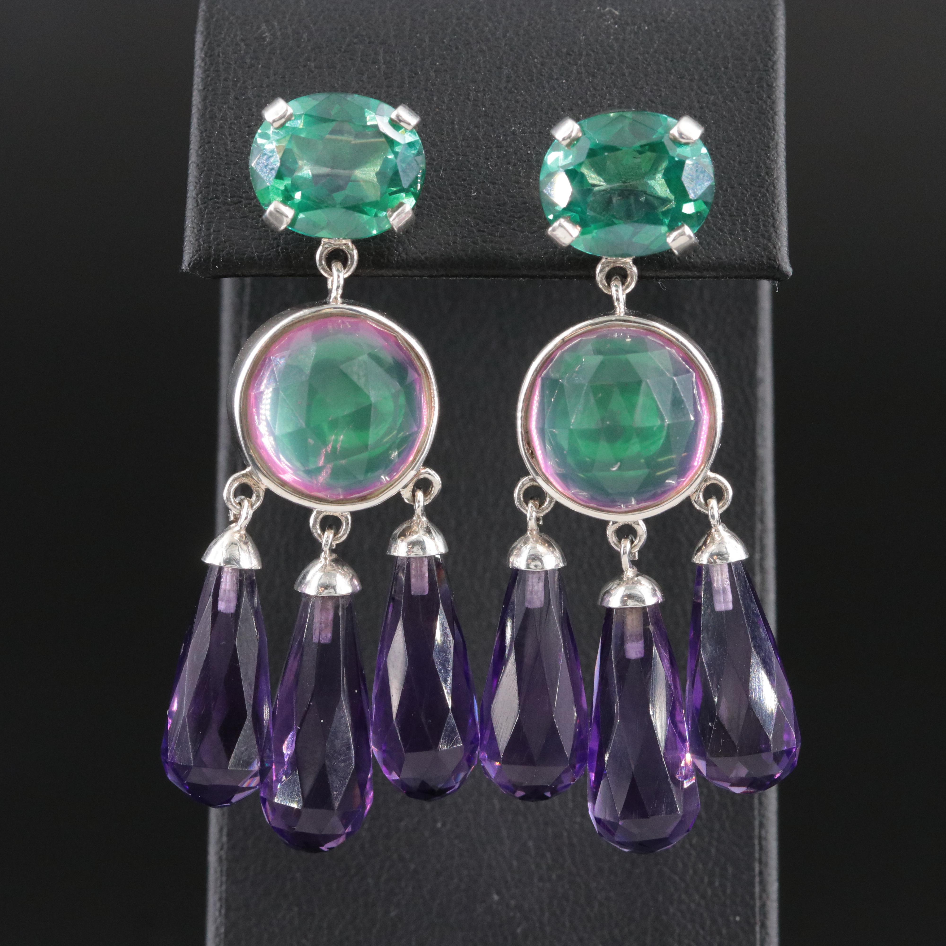 Stephen Dweck "One of a Kind" Sterling Earrings with Quartz and Amethyst