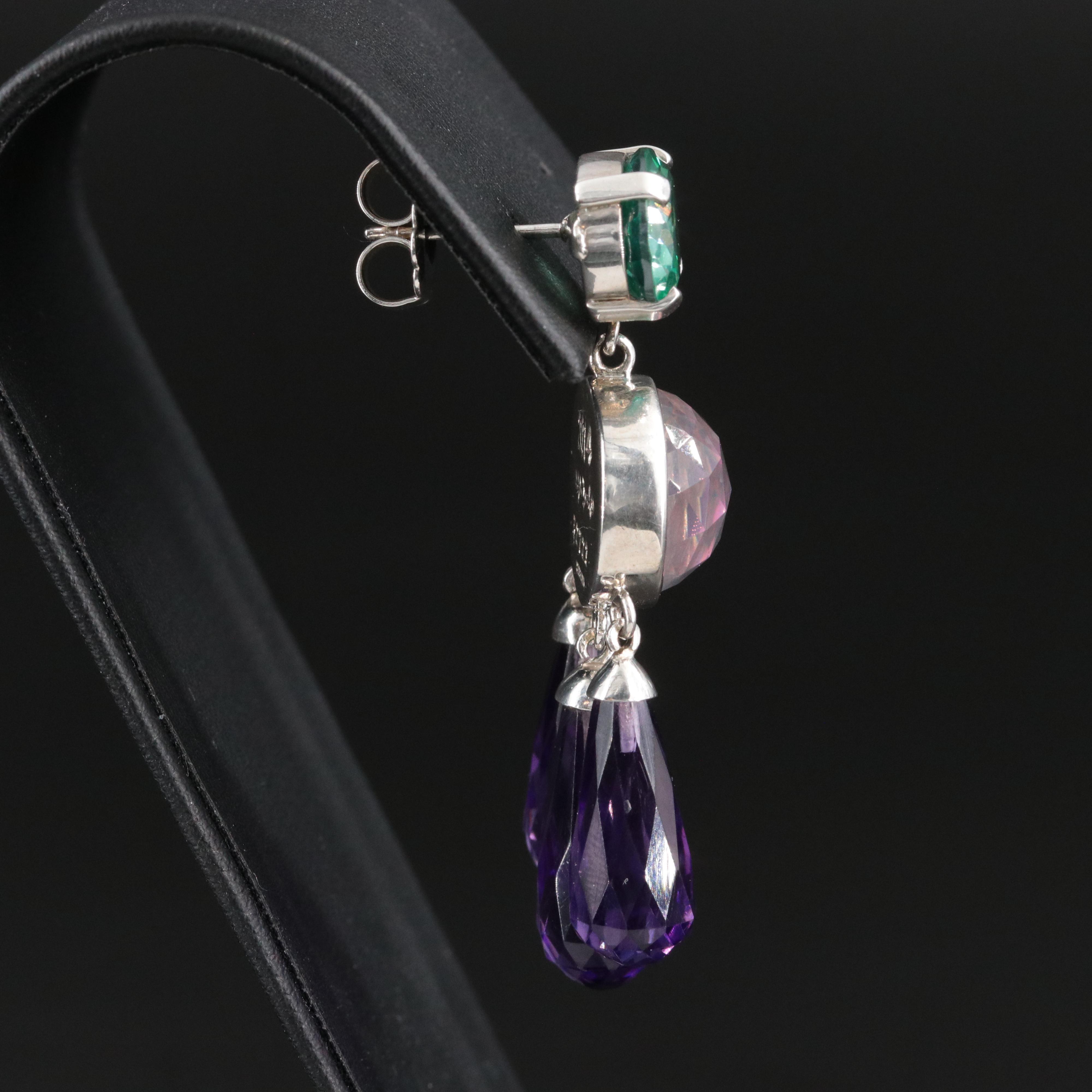 Stephen Dweck "One of a Kind" Sterling Earrings with Quartz and Amethyst