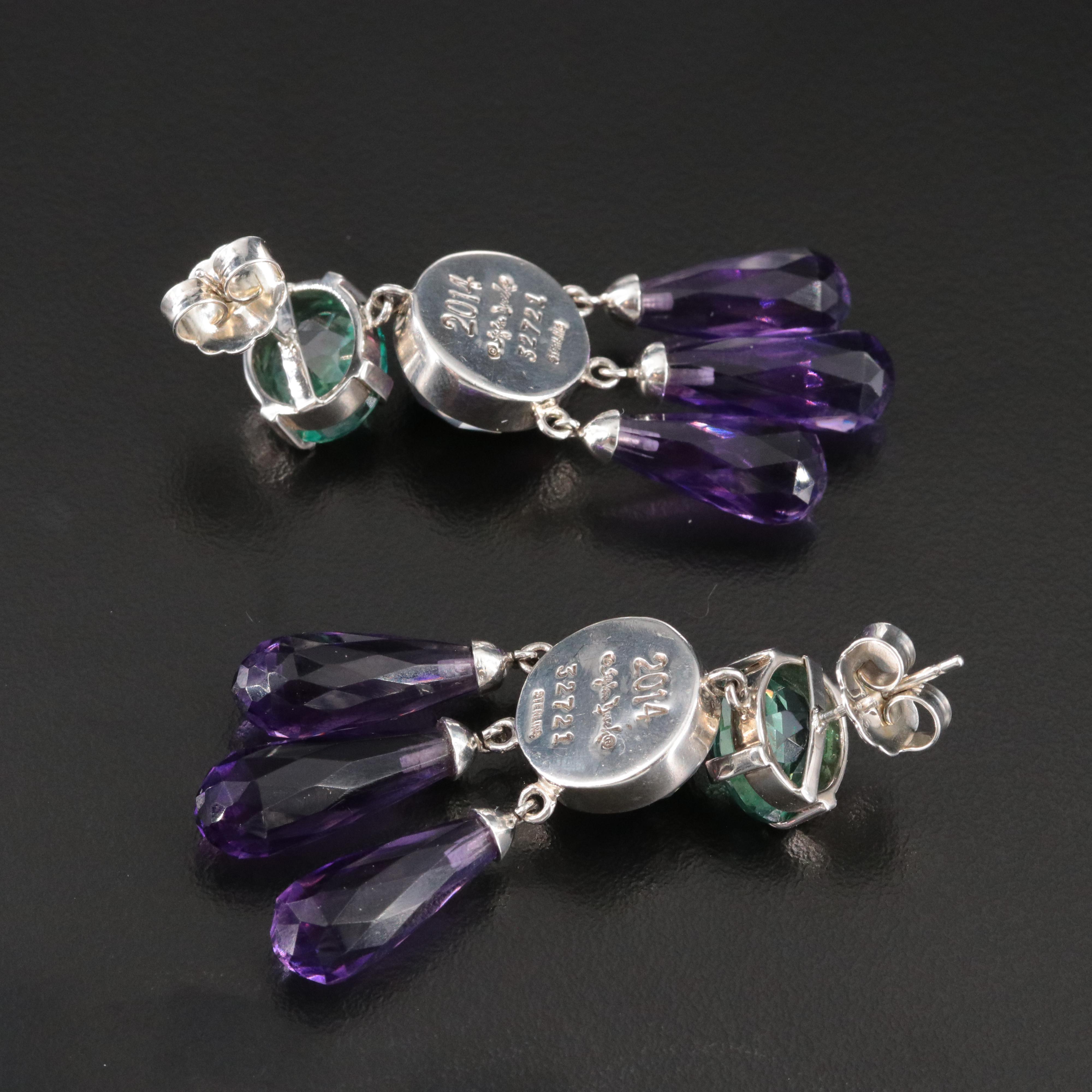Stephen Dweck "One of a Kind" Sterling Earrings with Quartz and Amethyst