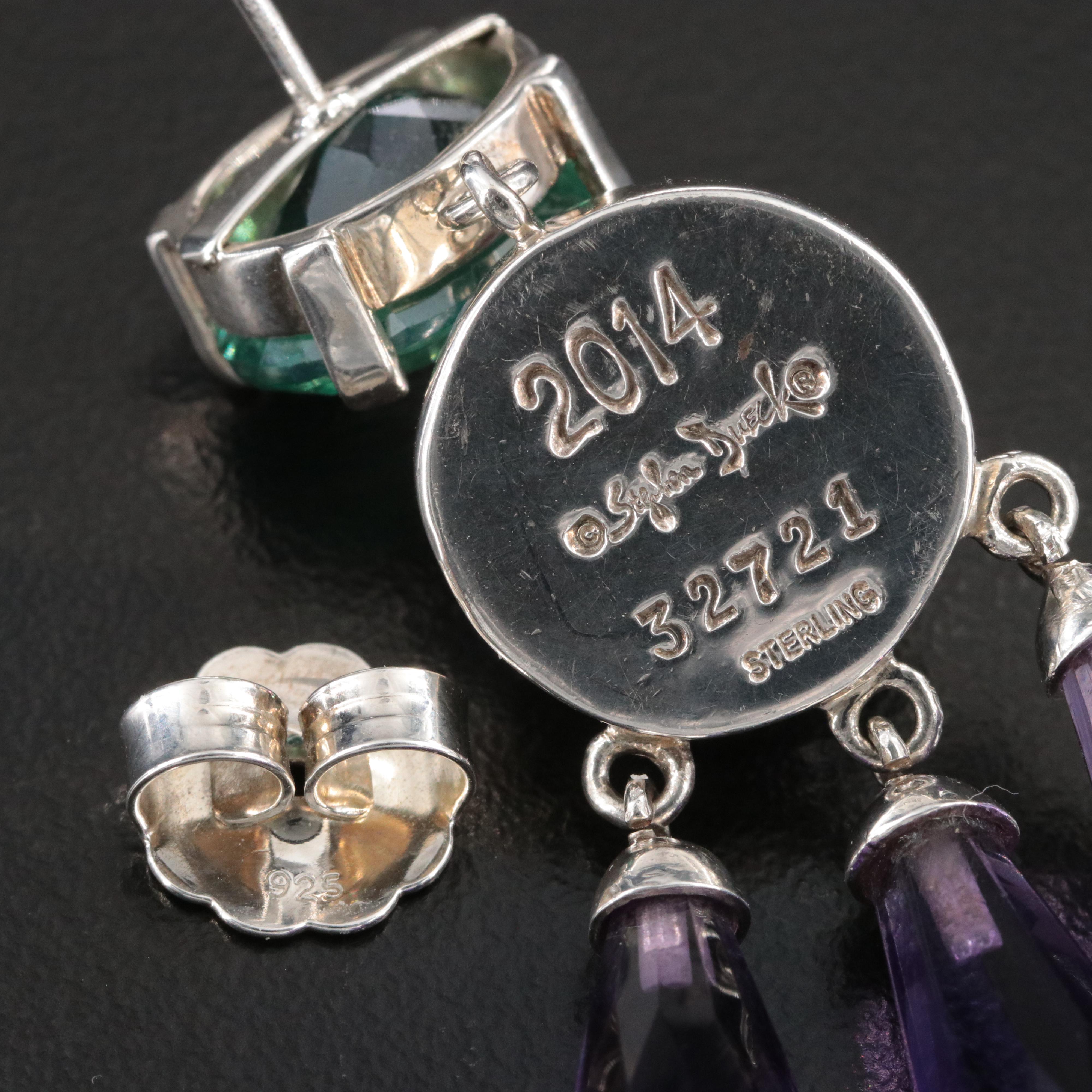 Stephen Dweck "One of a Kind" Sterling Earrings with Quartz and Amethyst