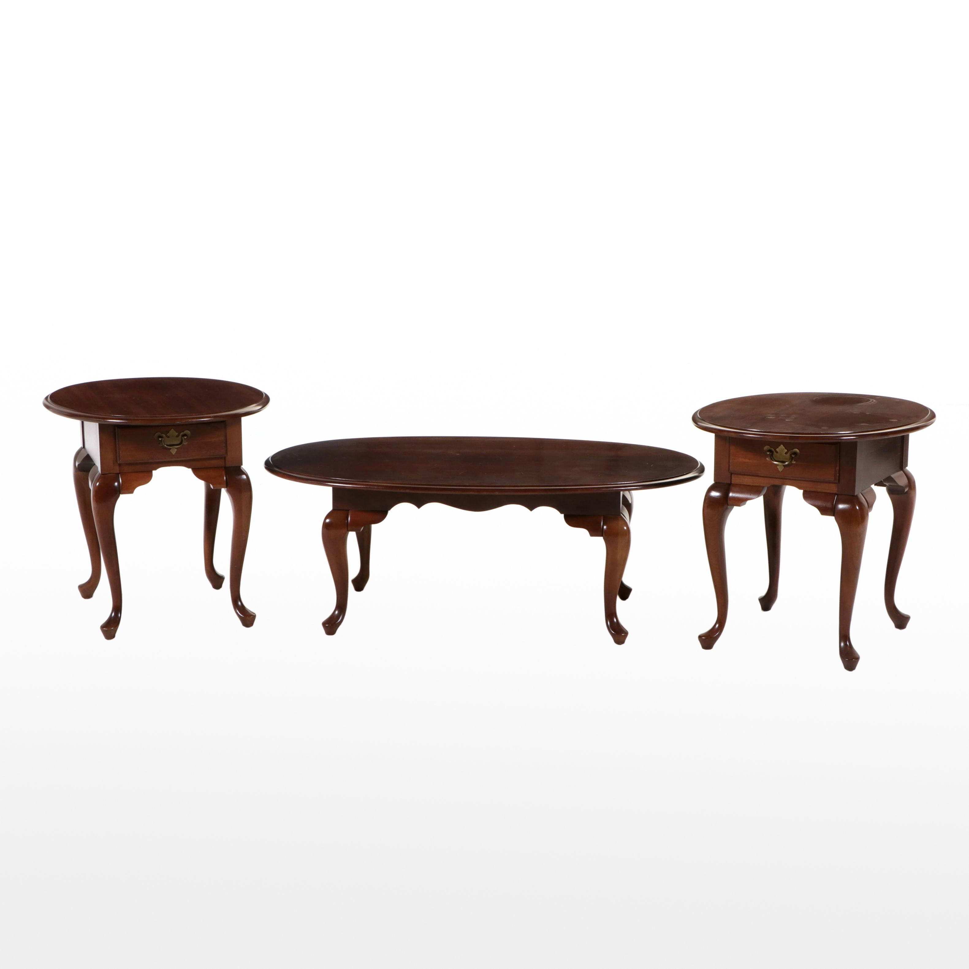 Broyhill Lenoir House Queen Anne Style Mahogany Finish Coffee and End Tables