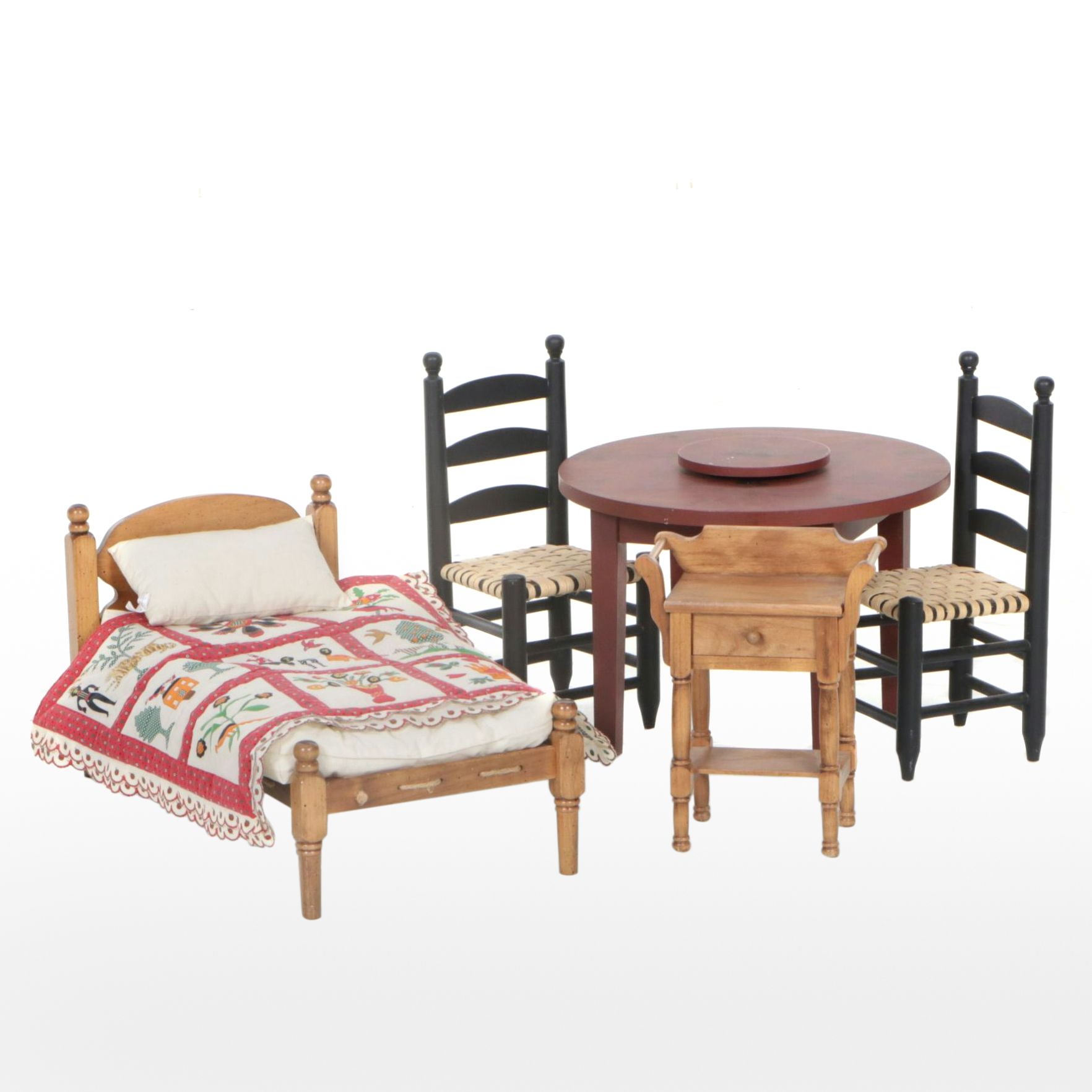 American Girl Doll Furniture Features Lazy Susan Table and Country Quilt