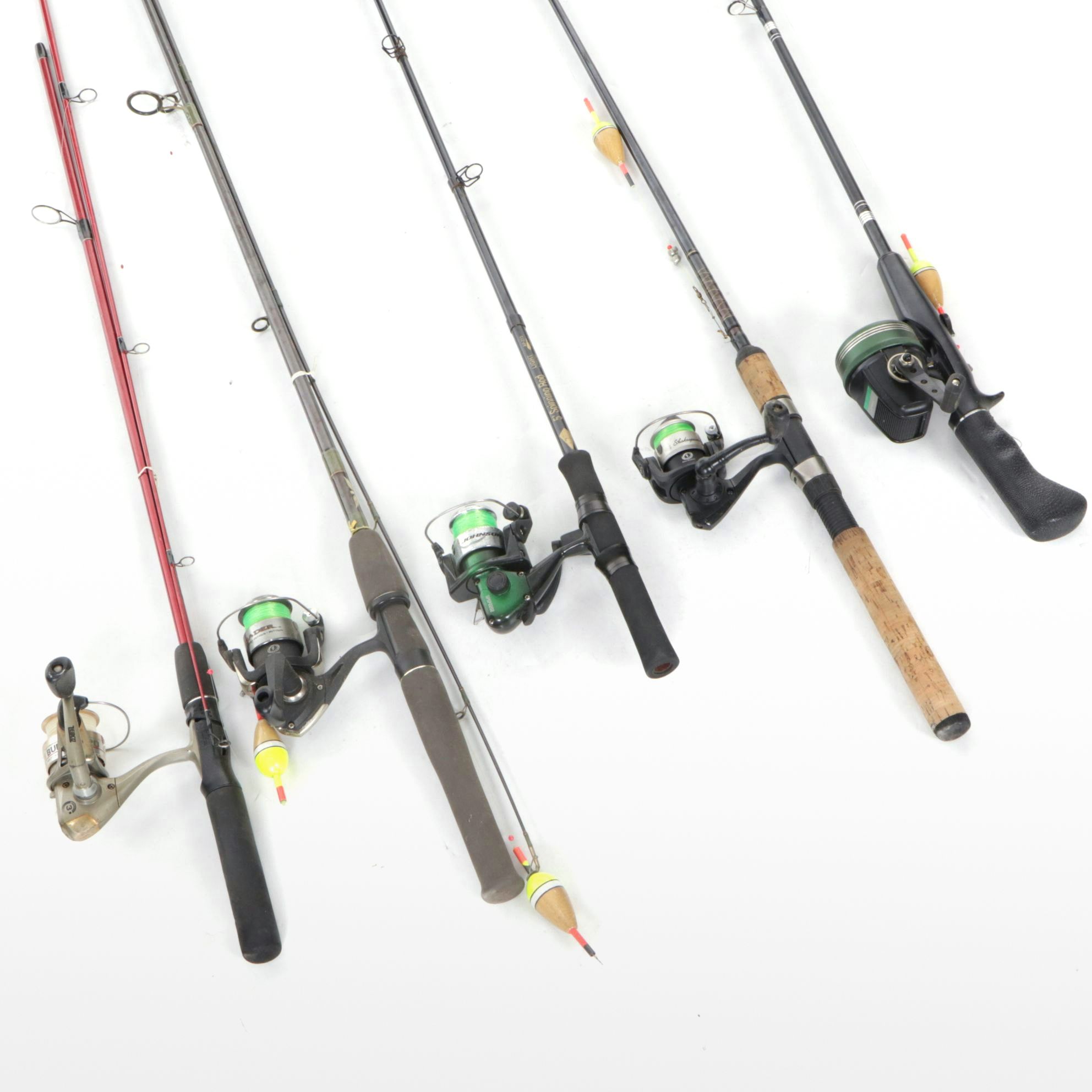 Six Lightweight Fishing Rods and Reels, Late 20th Century