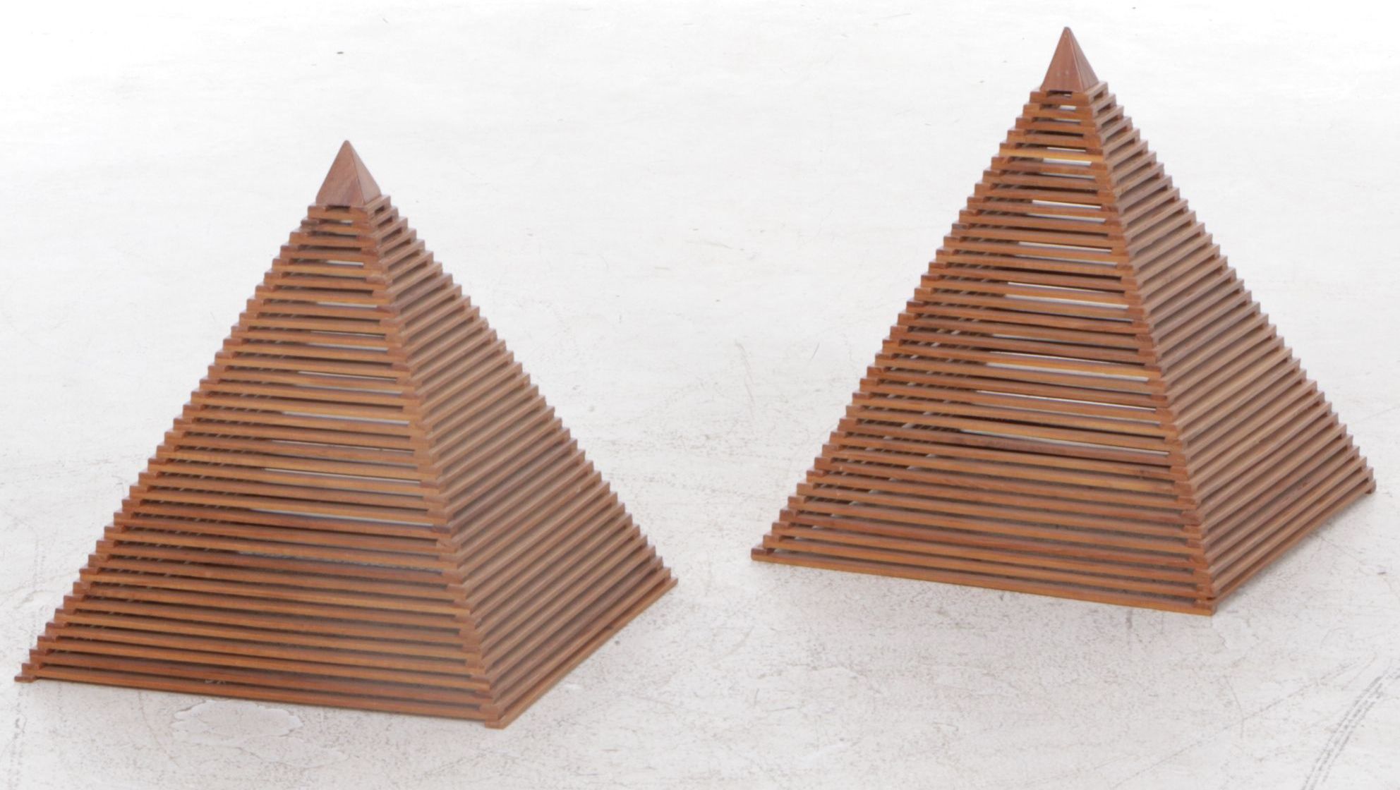 Pair of Tiered Wooden Tabletop Pyramids