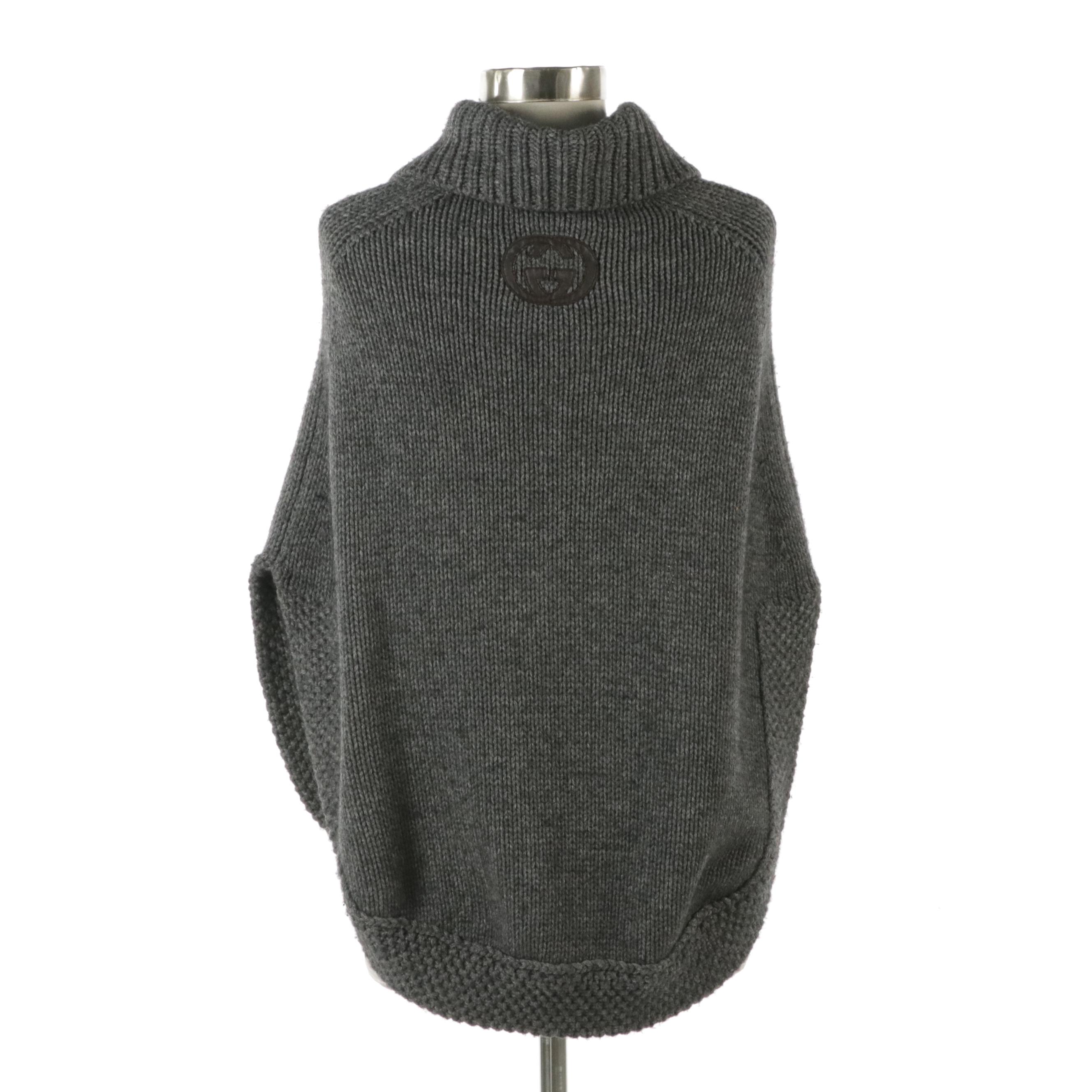 Gucci Grey Knit Camel Hair Cape Sweater