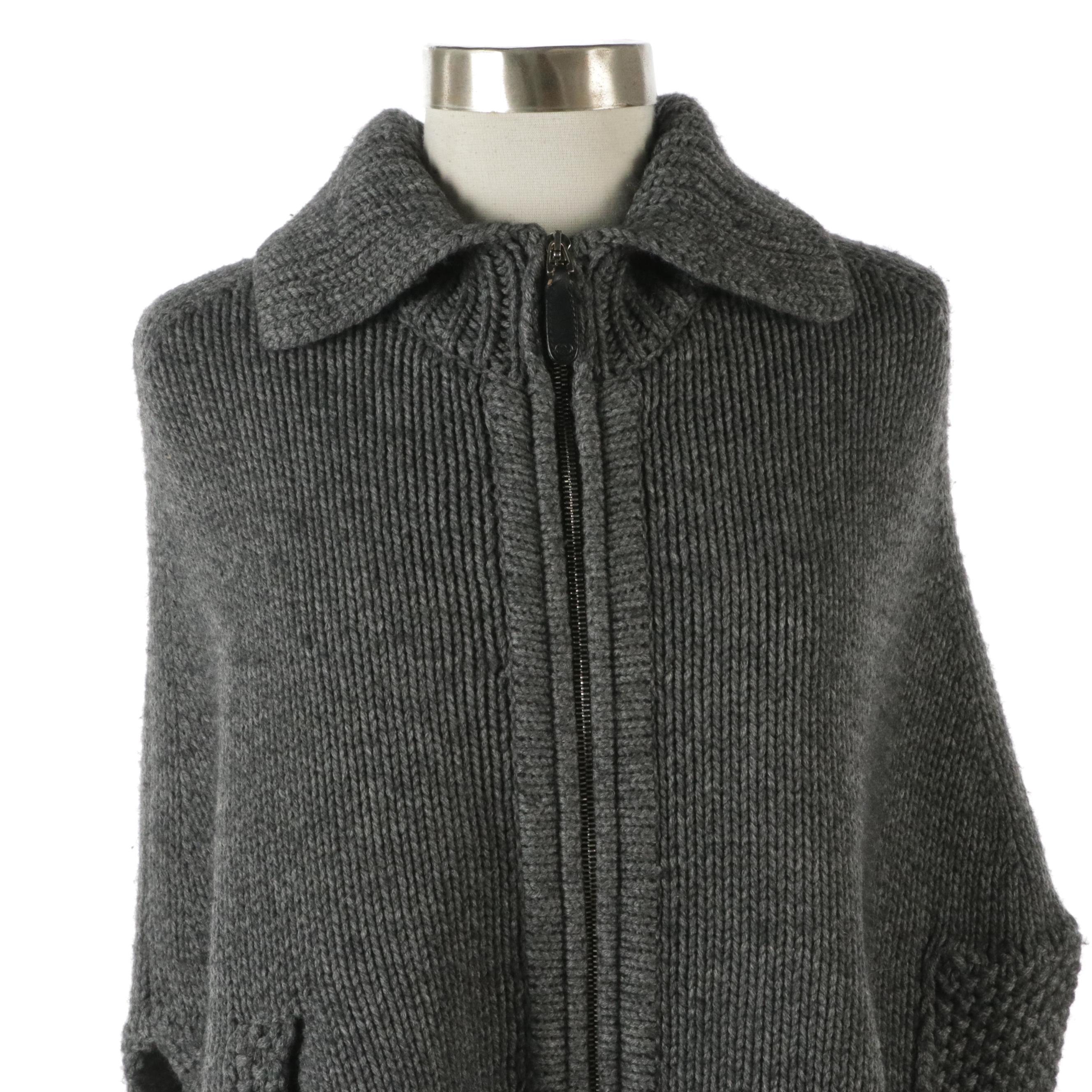 Gucci Grey Knit Camel Hair Cape Sweater