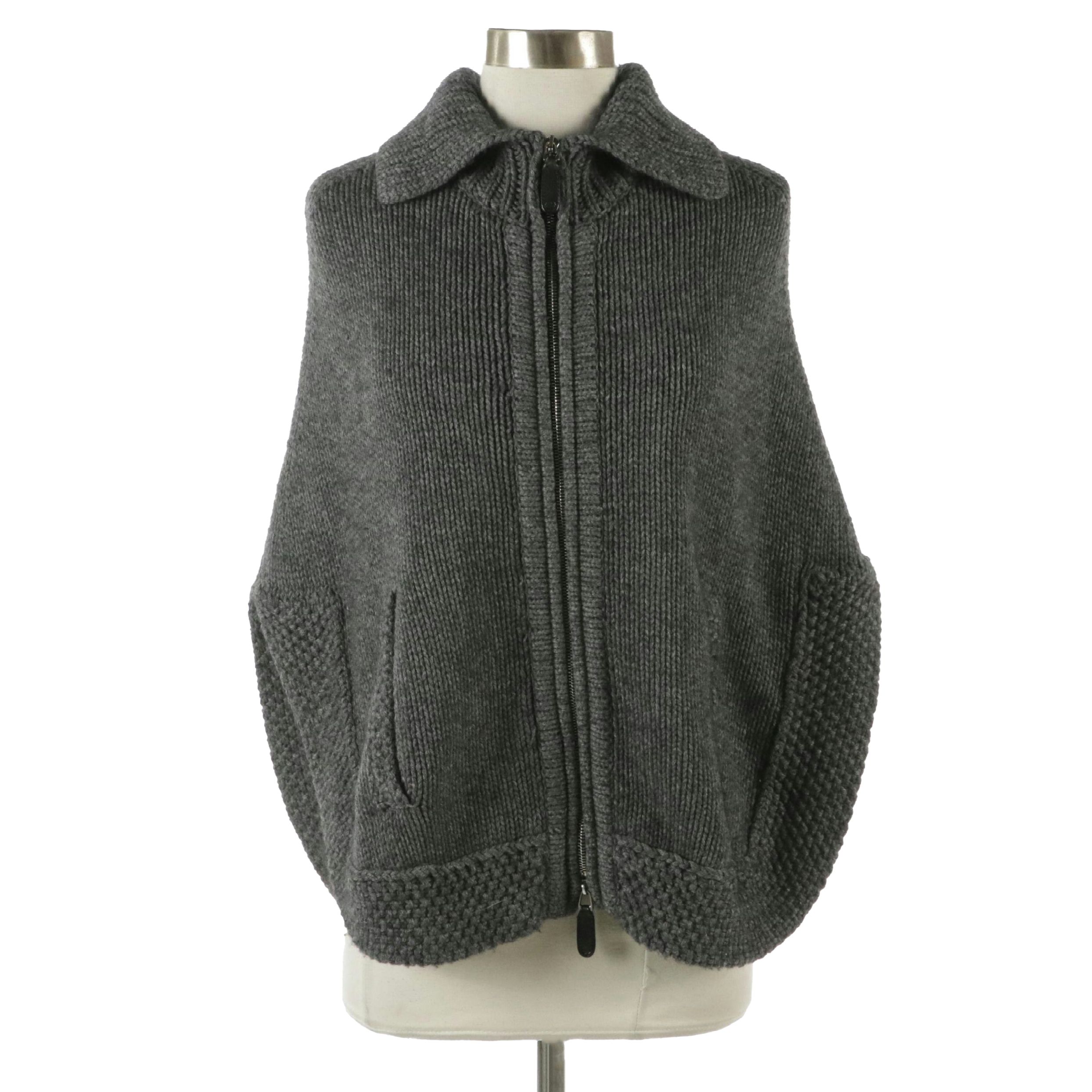 Gucci Grey Knit Camel Hair Cape Sweater