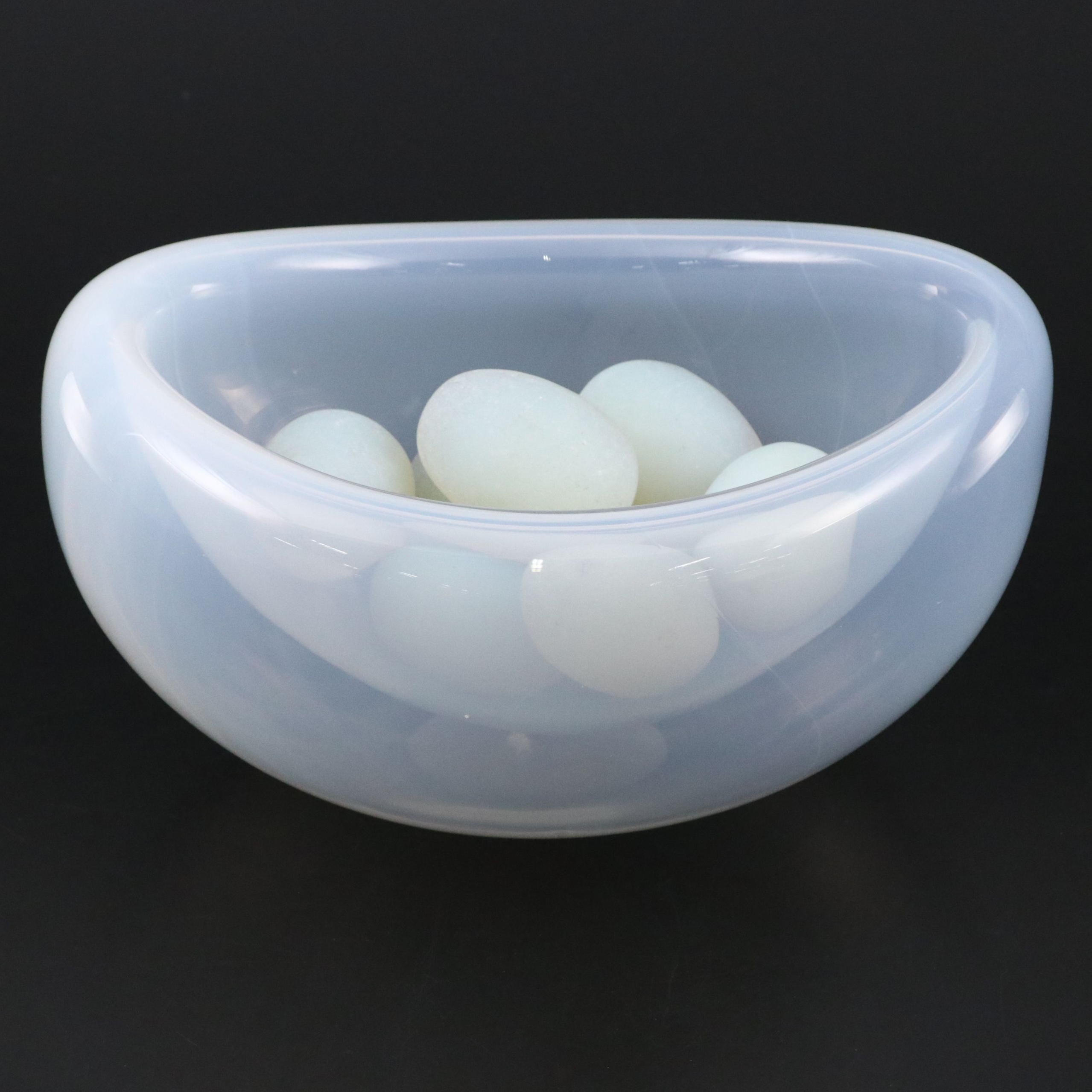 Opalescent Glass Crescent Bowl and Eggs