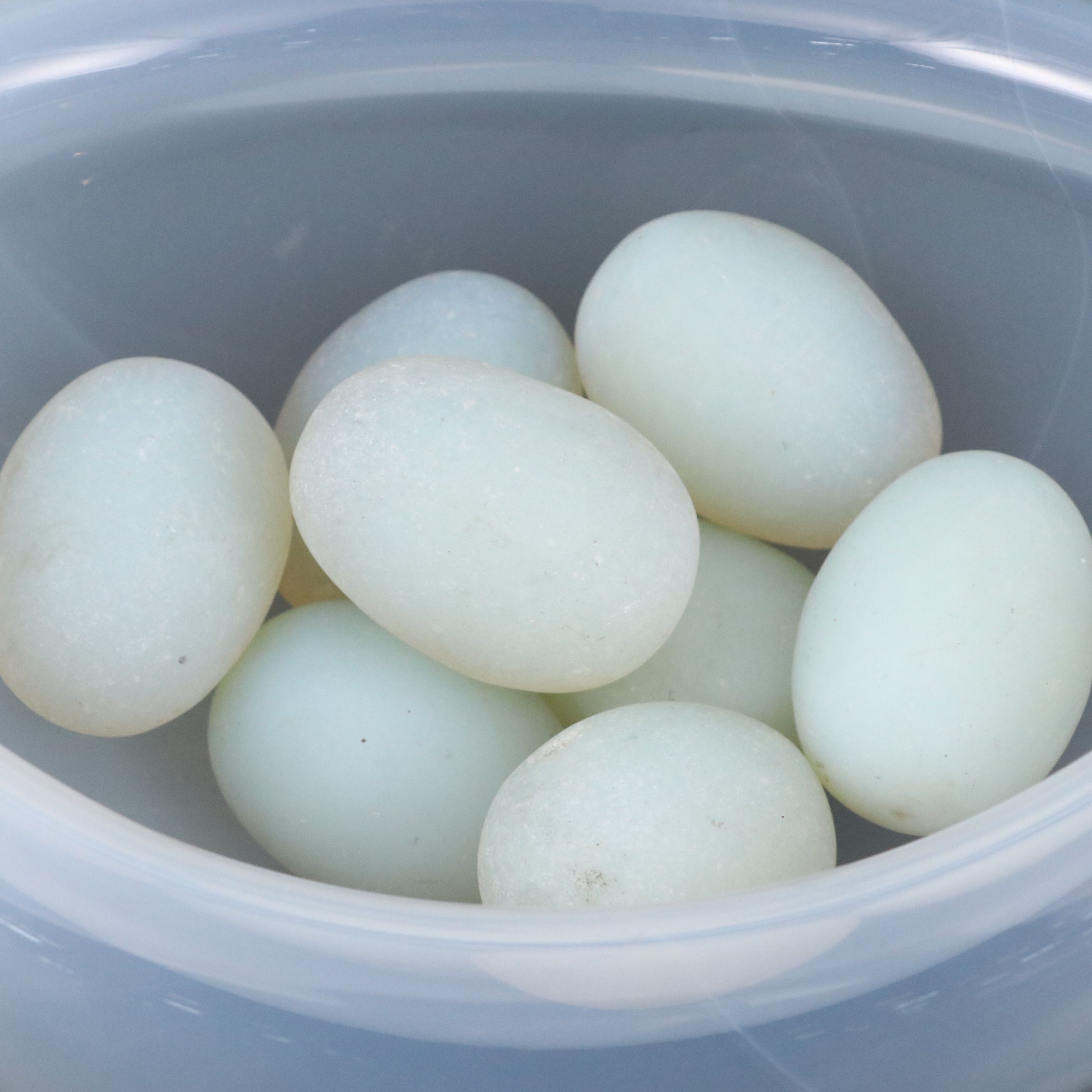 Opalescent Glass Crescent Bowl and Eggs
