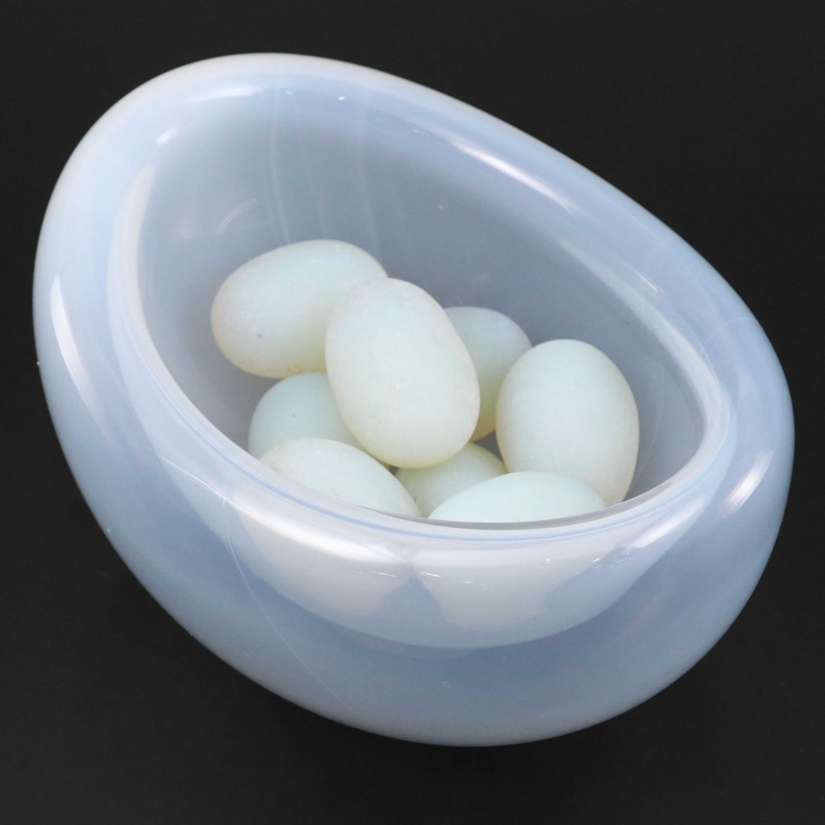 Opalescent Glass Crescent Bowl and Eggs