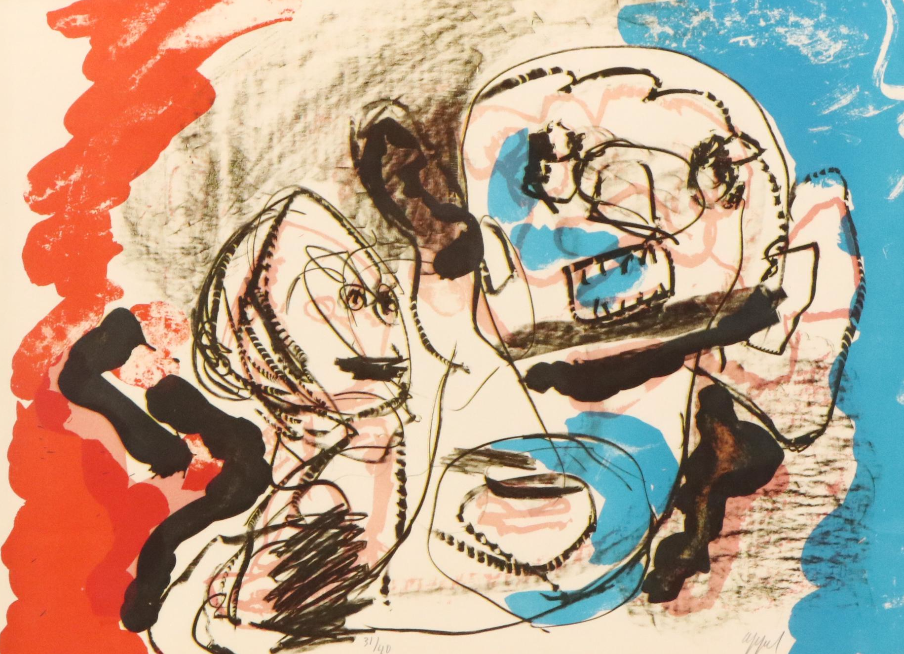 Karel Appel Lithograph, "Deux personnages I," Circa 1958