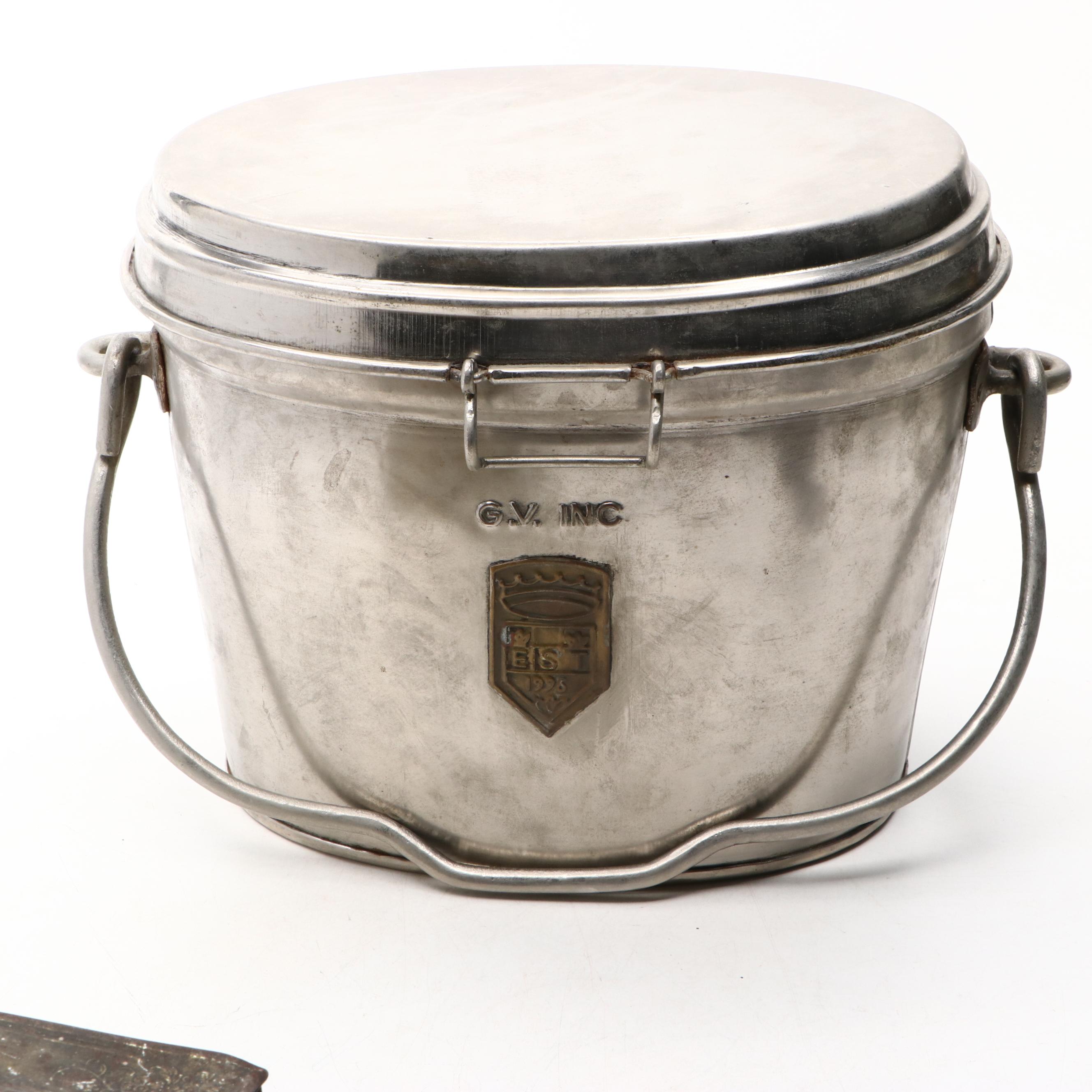 Cincinnati Glove Soap Co. Tin Box and Metal Champagne Bucket