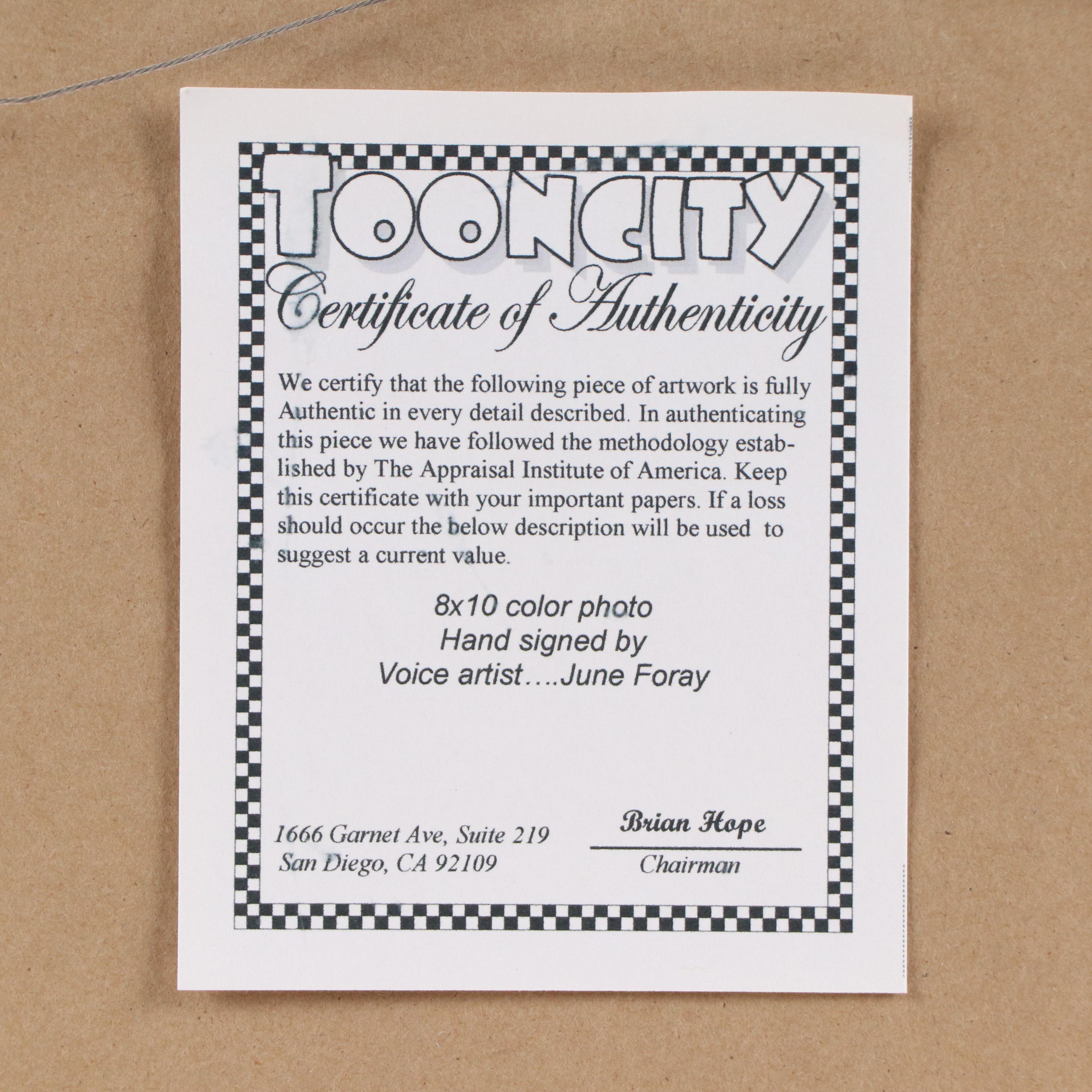 Digital Print Signed by June Foray of Various Cartoon Characters, 21st Century