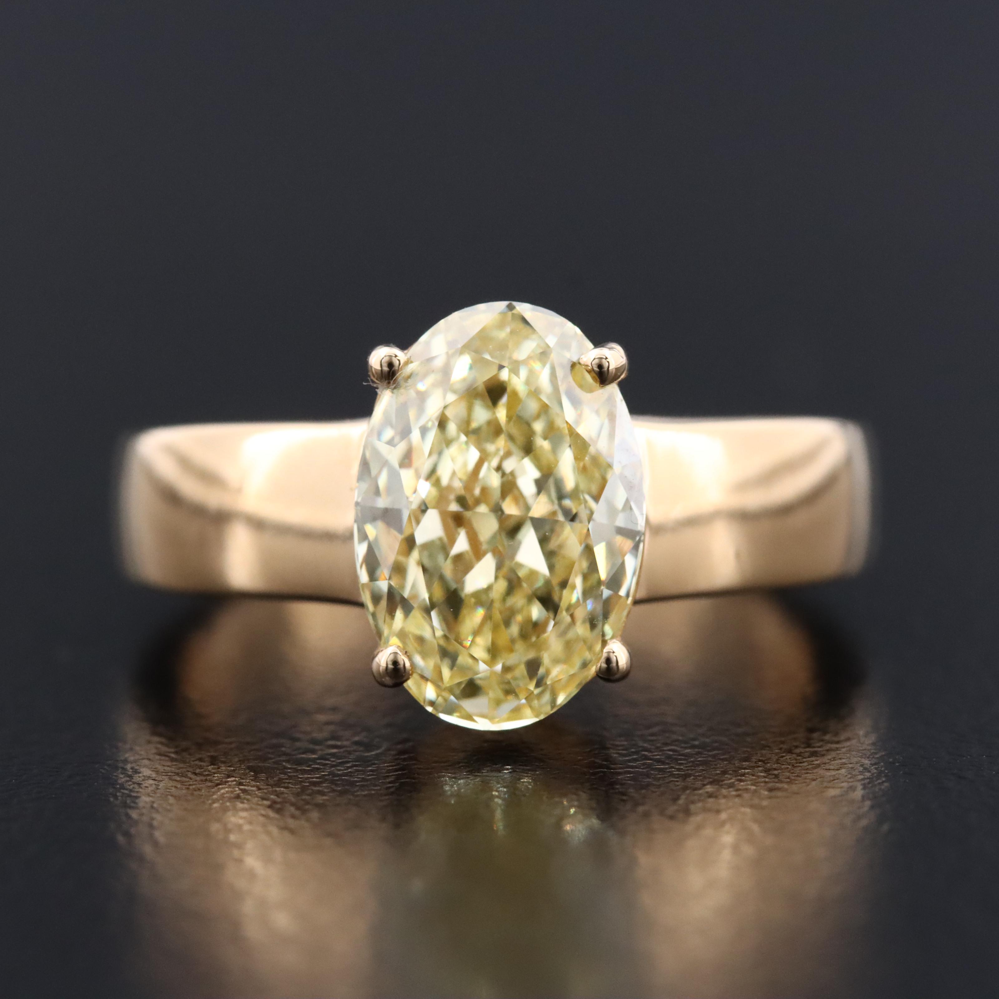 18K 2.58 CT Lab Grown Fancy Yellow Diamond Solitaire Ring with IGI Report