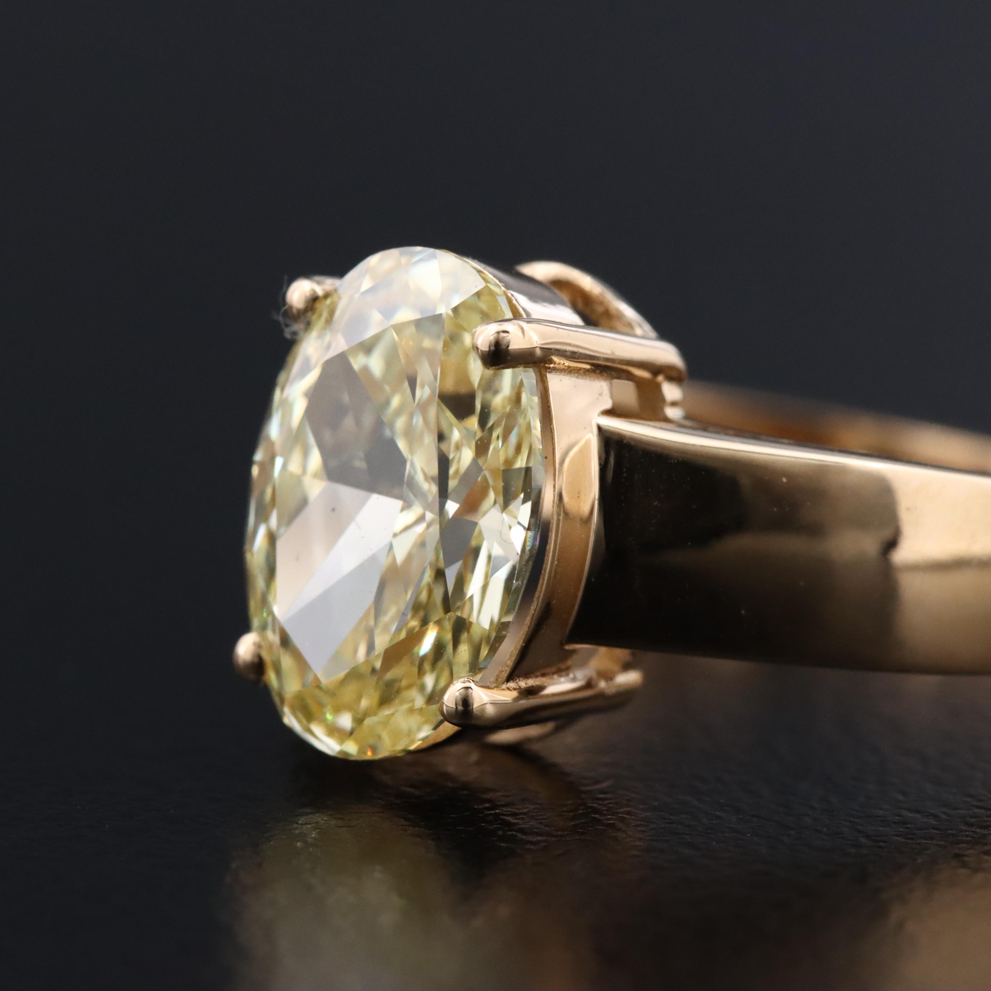 18K 2.58 CT Lab Grown Fancy Yellow Diamond Solitaire Ring with IGI Report
