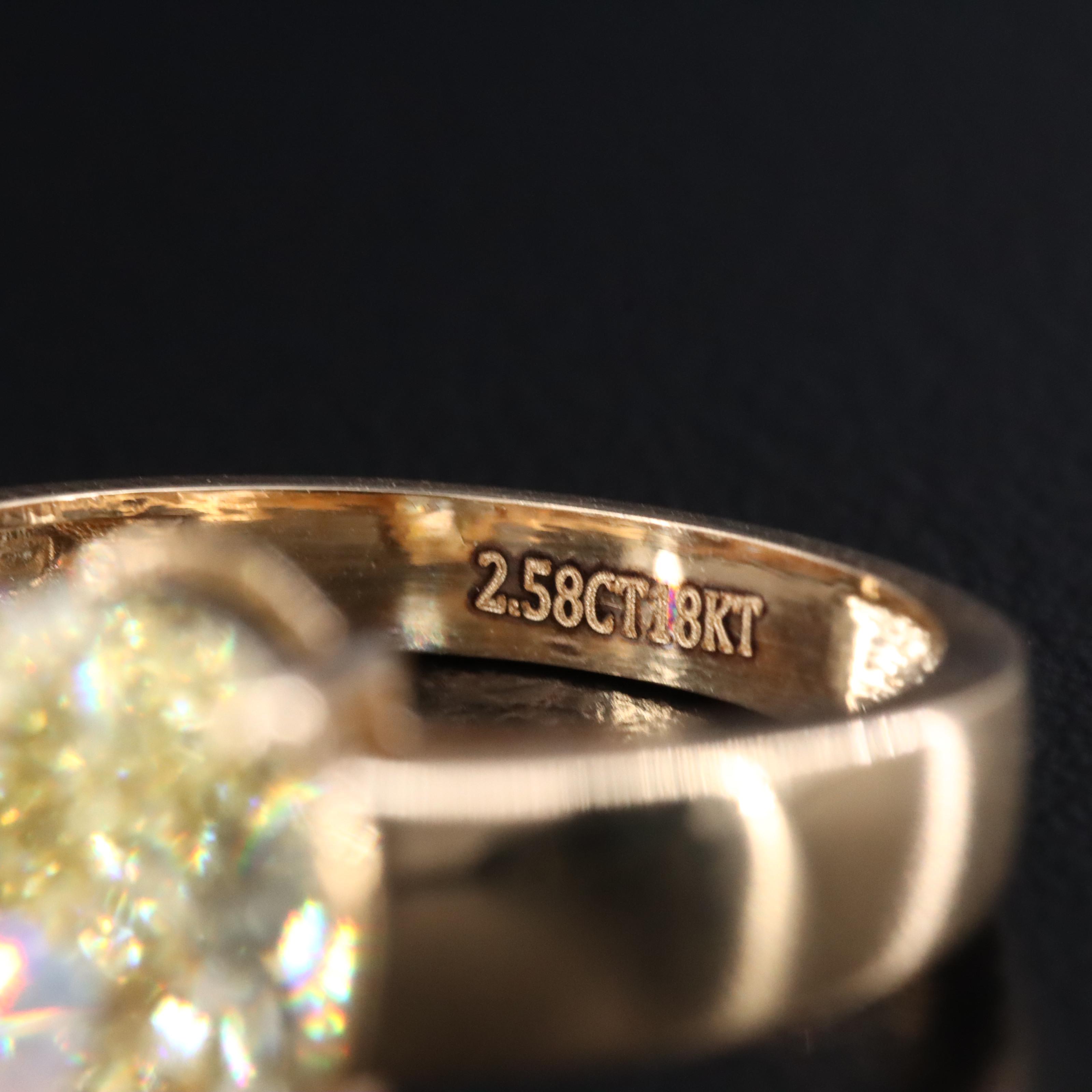 18K 2.58 CT Lab Grown Fancy Yellow Diamond Solitaire Ring with IGI Report