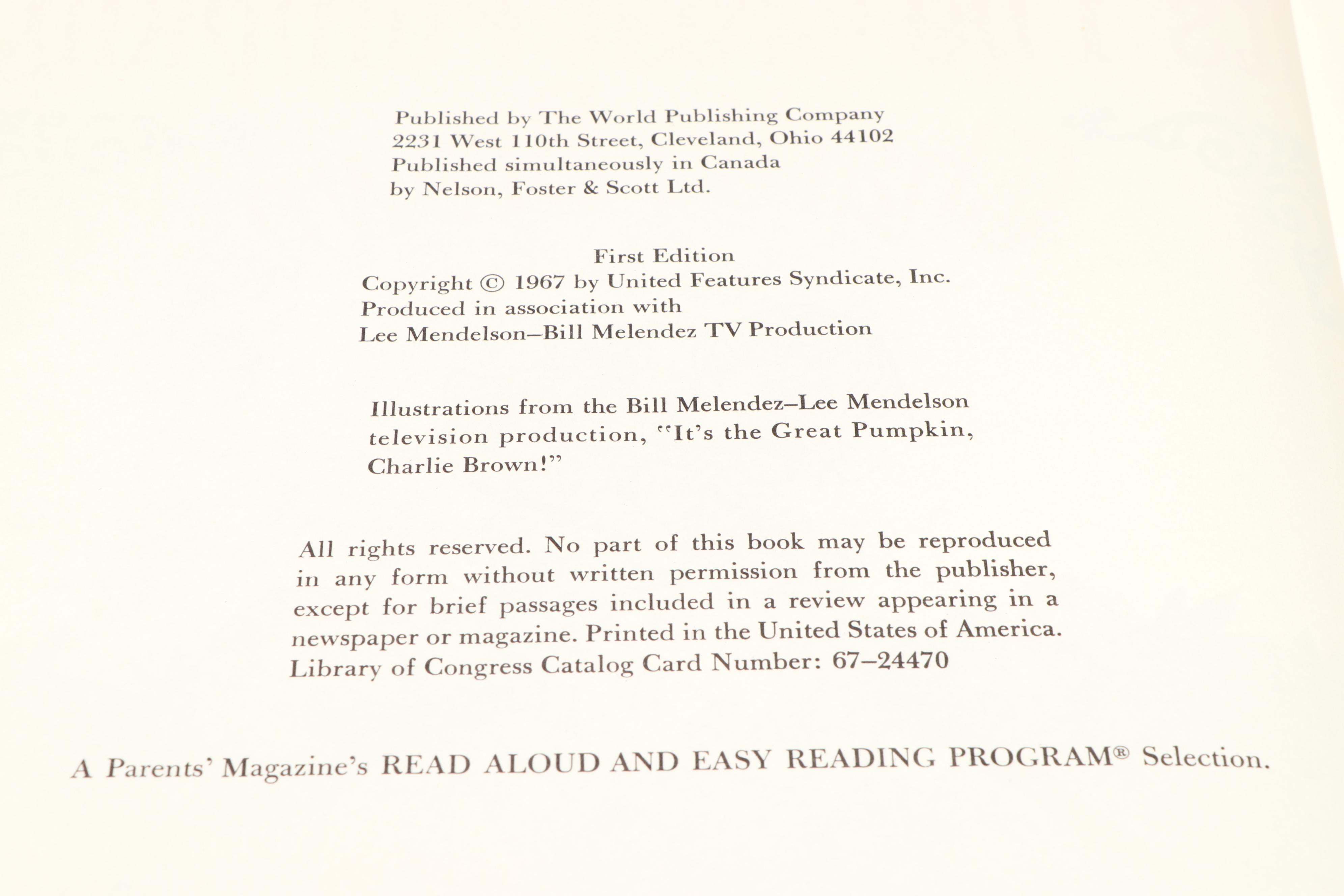 First Edition "It's The Great Pumpkin, Charlie Brown" by Charles M. Schulz, 1967
