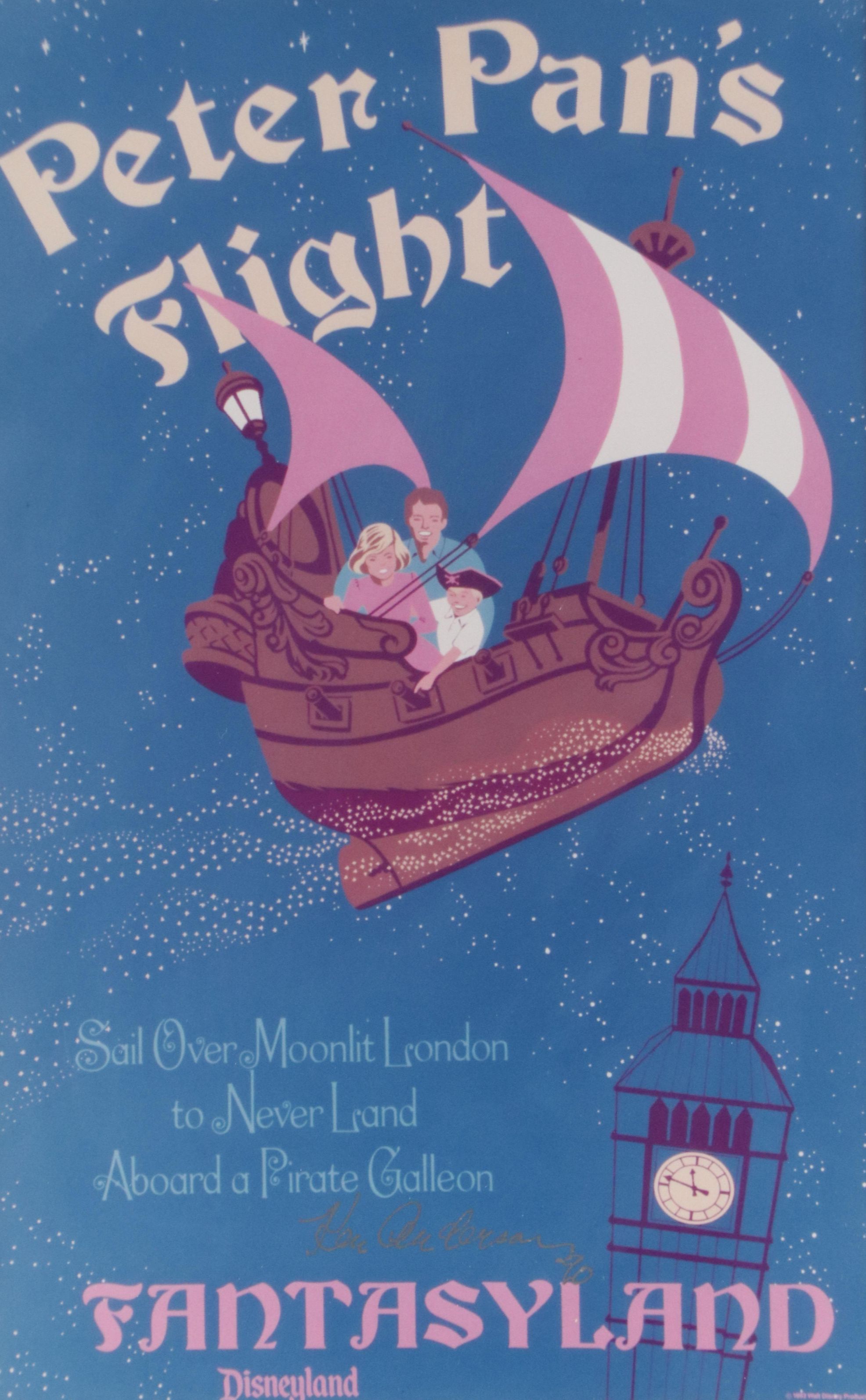Walt Disney Productions Print "Peter Pan's Flight" Signed by Ken Anderson, 1983