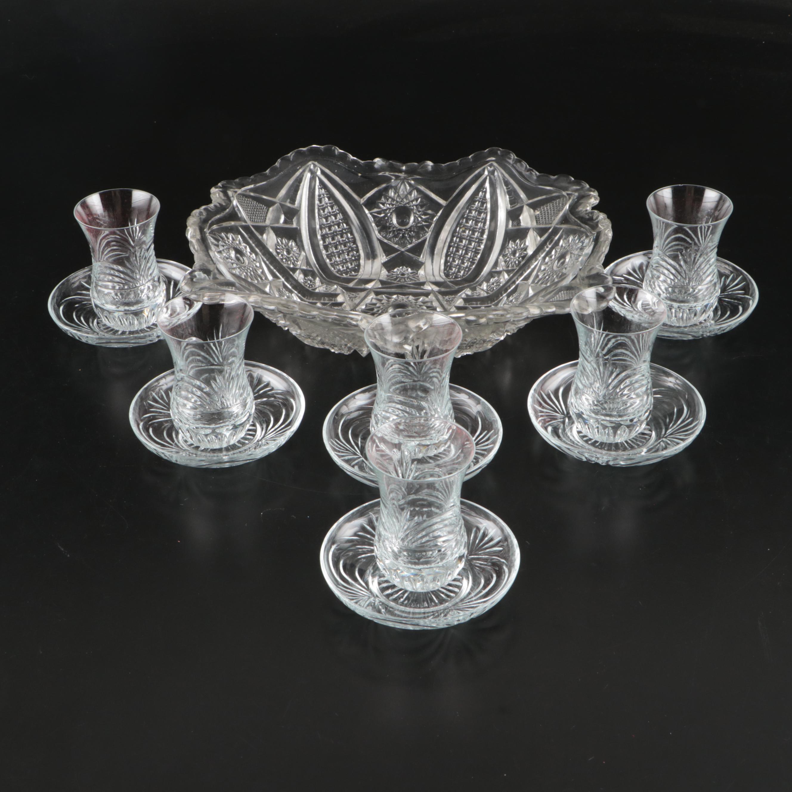 Paşabahçe Turkish Tea Glasses and Saucers with Bowl