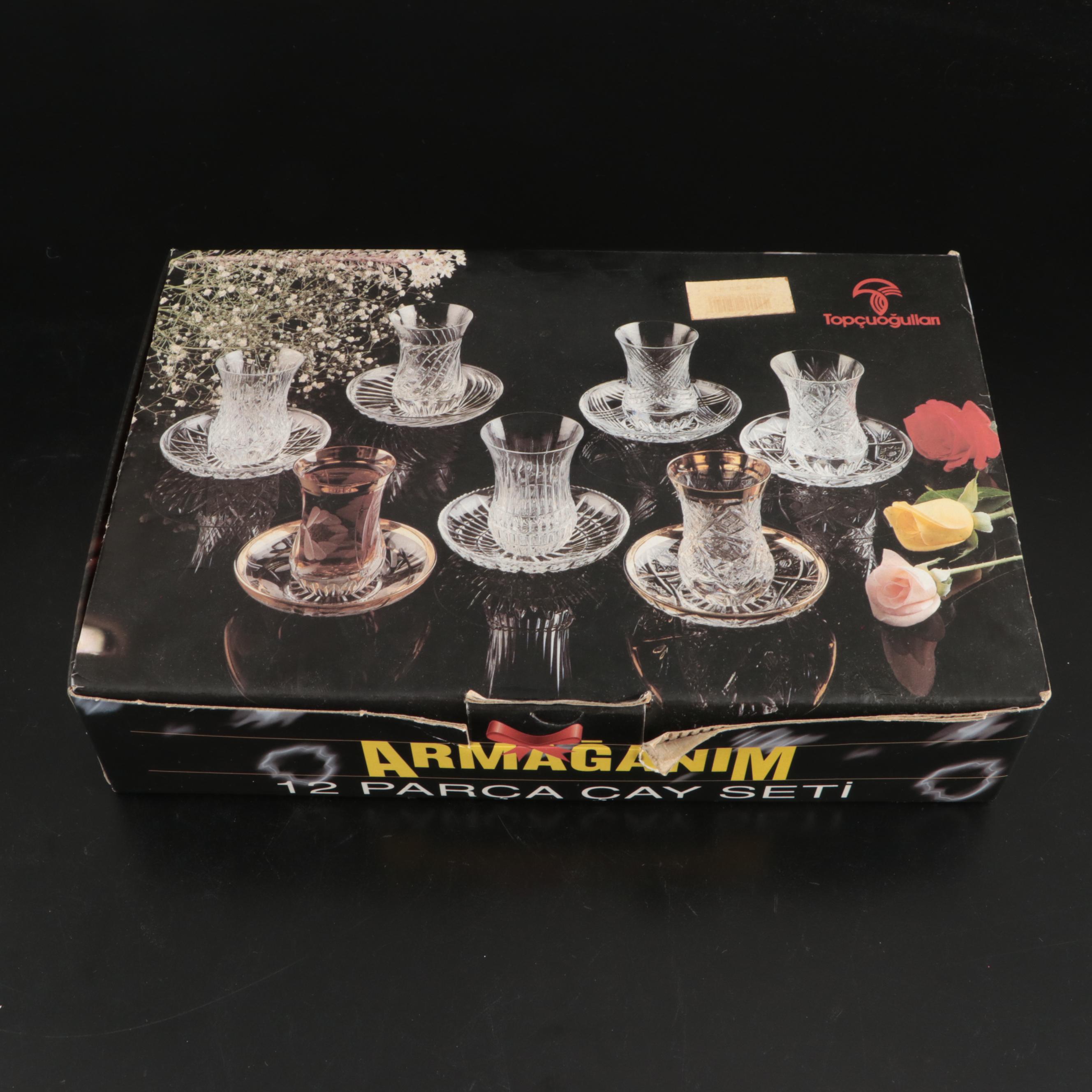 Paşabahçe Turkish Tea Glasses and Saucers with Bowl