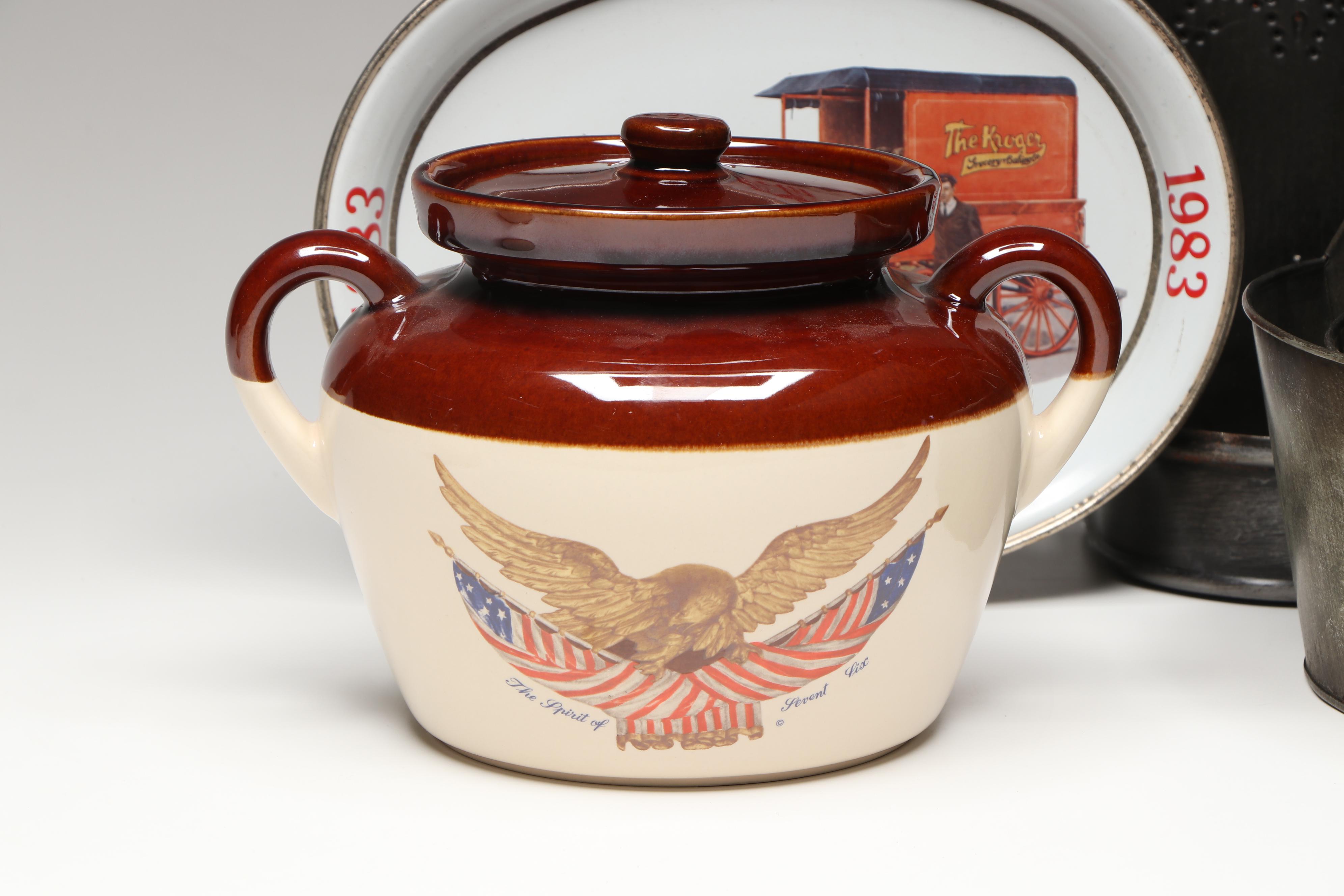 McCoy 1976 Commemorative Bean Pots, Cast Iron Muffin Pan with Other Metal Décor